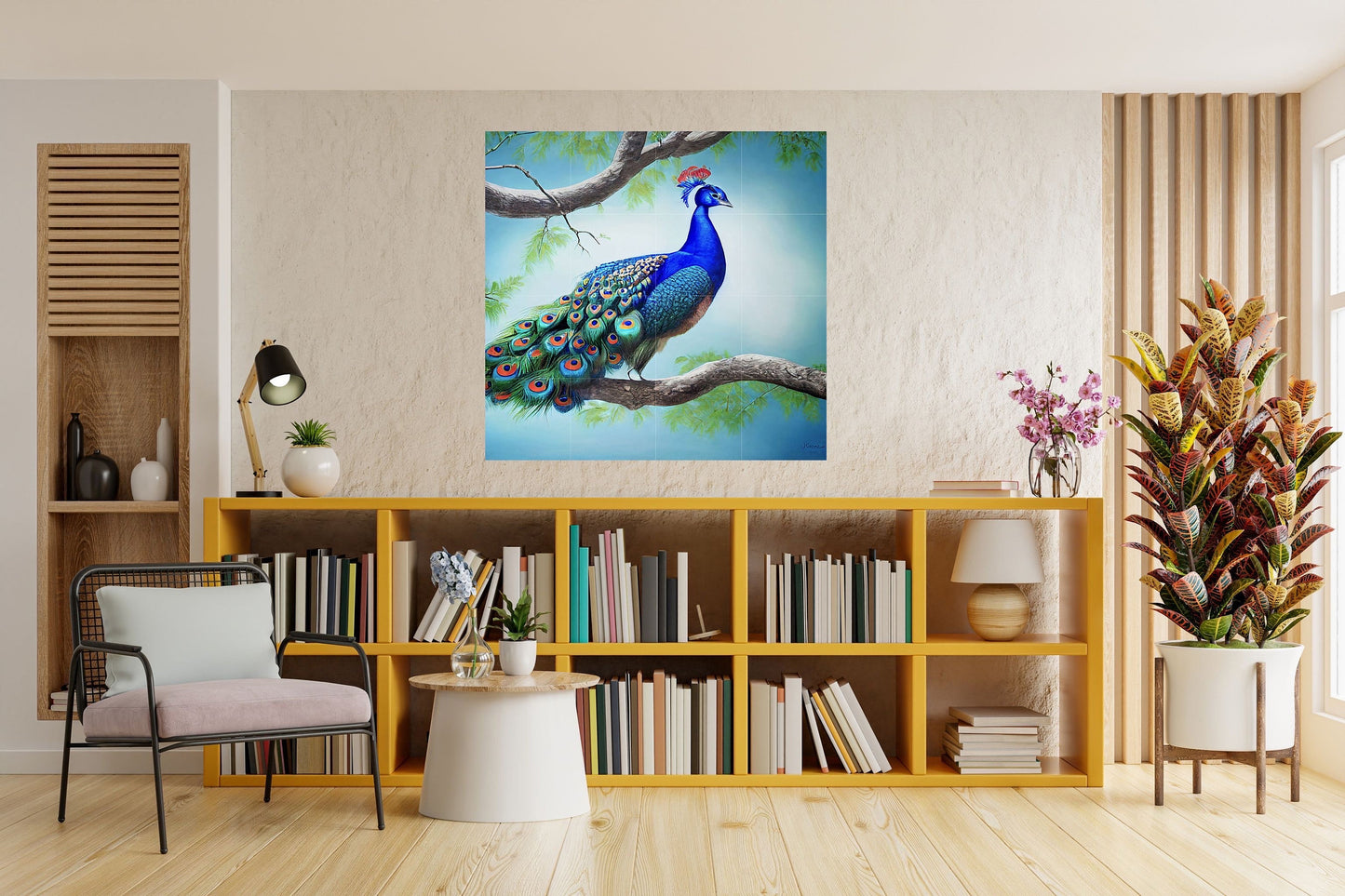 Tile Mural/Mosaic Ceramic Panel of Peacock - Bird Wall Art Home Decor - Peacock Mural - Gloss Tiles - Peacock Tile Mosaic - Bird Print