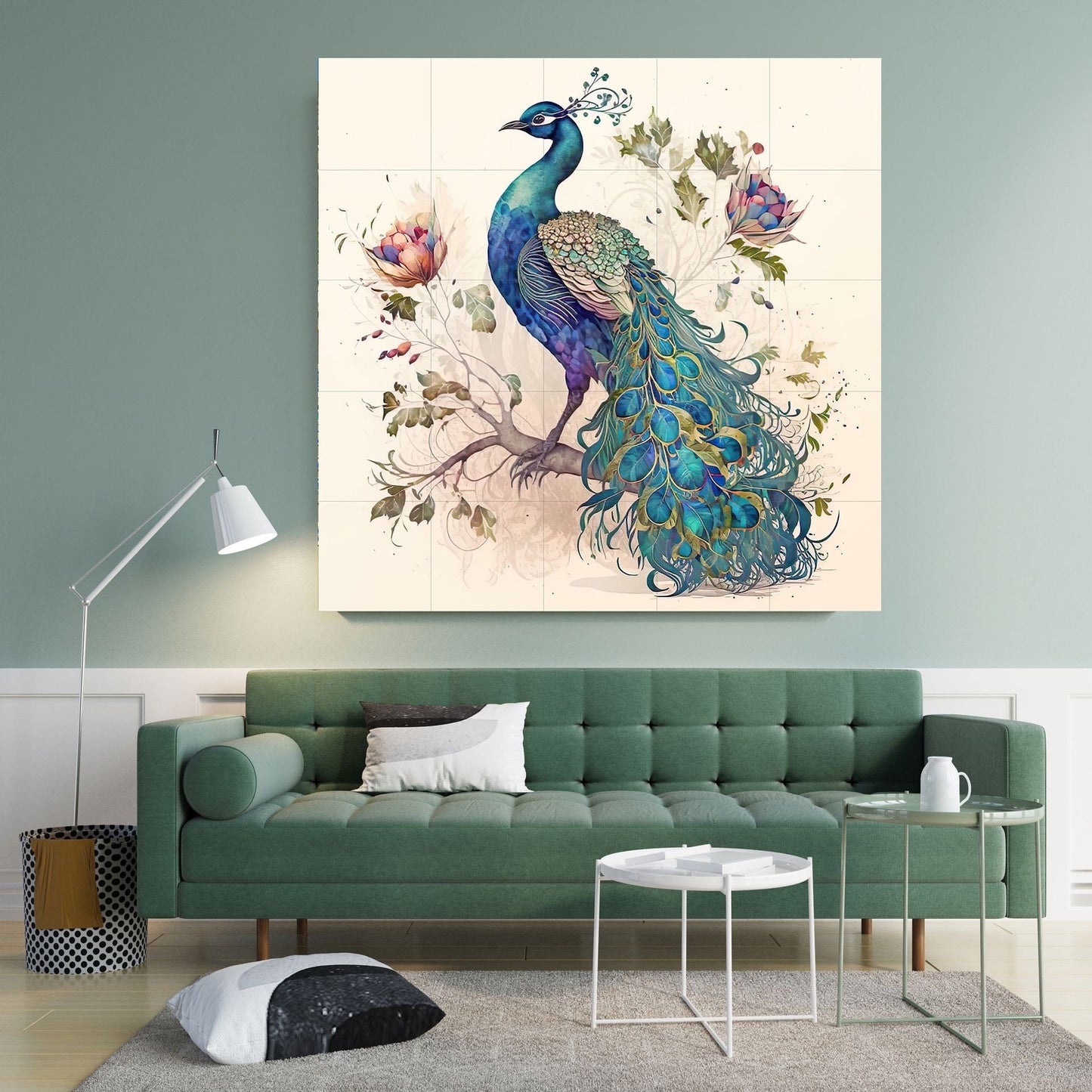 Tile Mural/Mosaic Ceramic Panel of Peacock - Bird Wall Art Home Decor - Peacock Mural - Gloss Tiles - Peacock Tile Mosaic - Bird Print