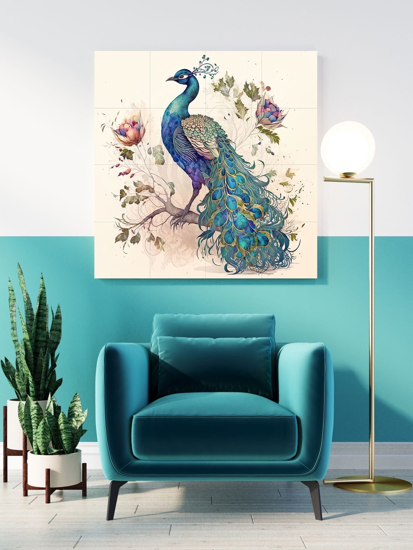 Tile Mural/Mosaic Ceramic Panel of Peacock - Bird Wall Art Home Decor - Peacock Mural - Gloss Tiles - Peacock Tile Mosaic - Bird Print