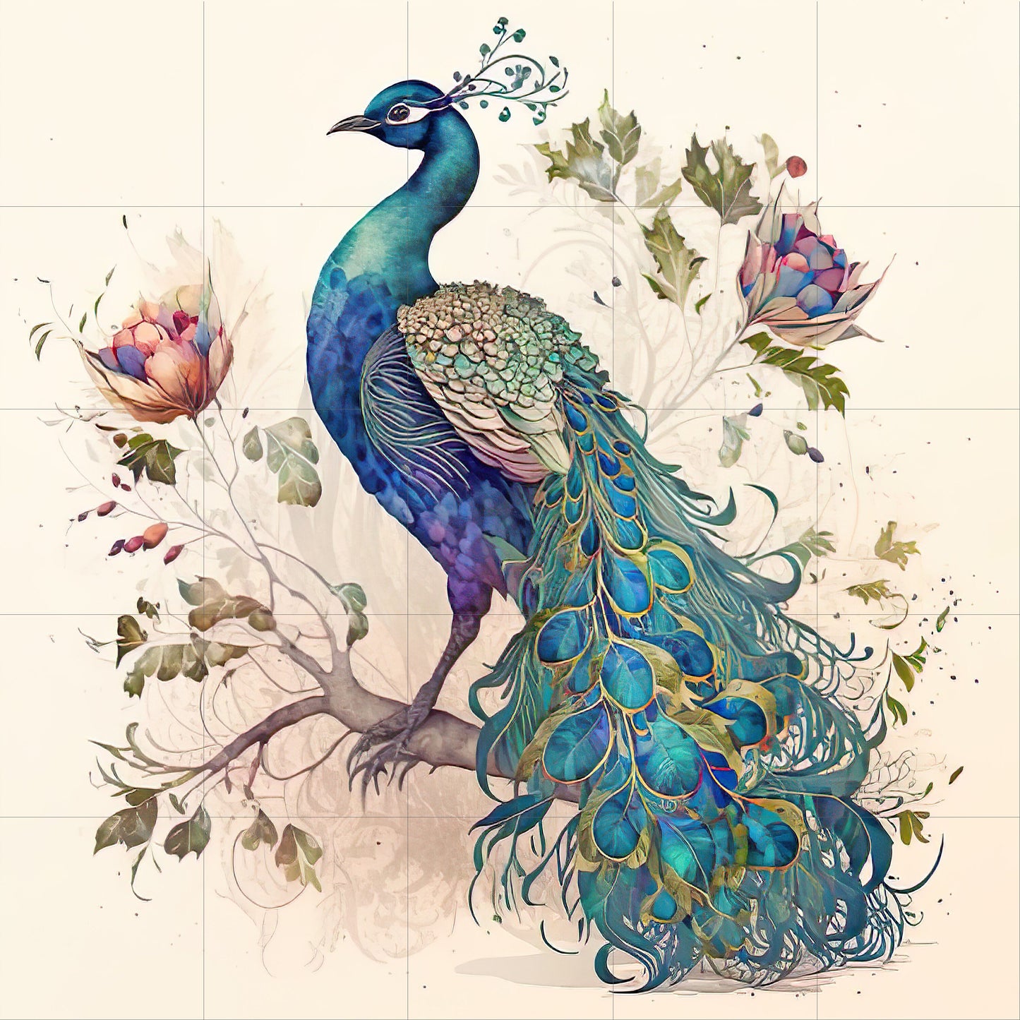 Tile Mural/Mosaic Ceramic Panel of Peacock - Bird Wall Art Home Decor - Peacock Mural - Gloss Tiles - Peacock Tile Mosaic - Bird Print