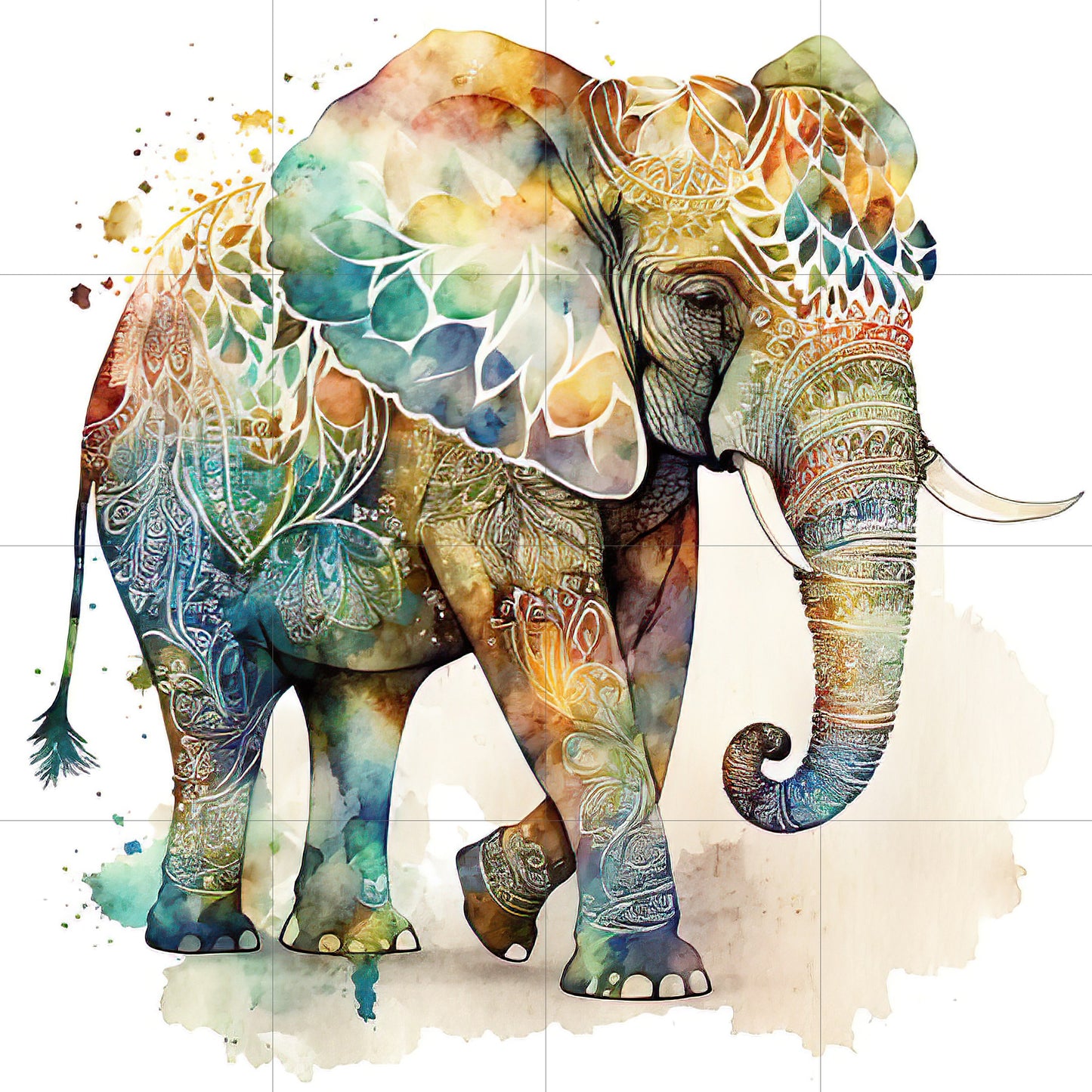 Tile Mural/Mosaic Ceramic Panel of Elephant - Elephant Wall Art Print -Elephant Tile Mural - Elephant Mosaic - Gloss Tiles - Elephant Safari