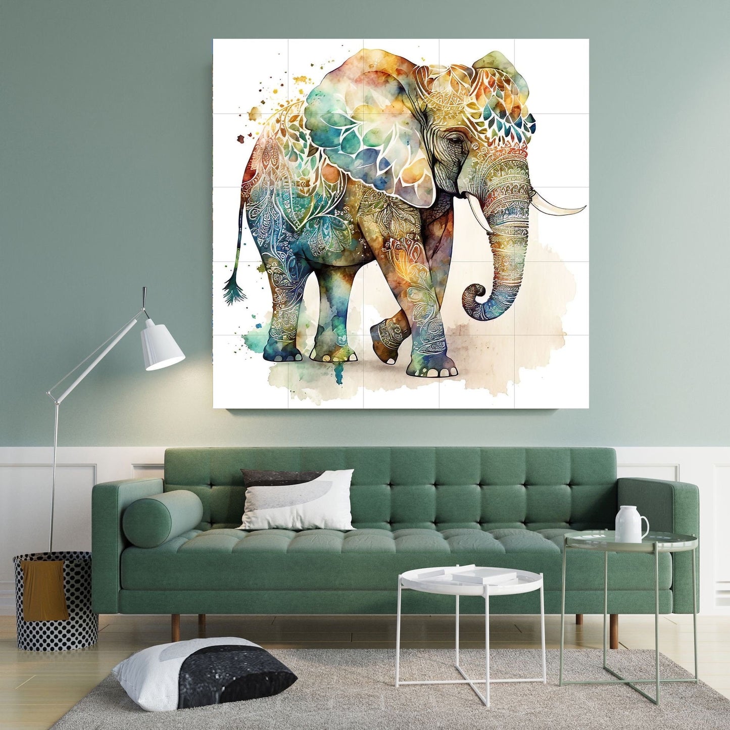 Tile Mural/Mosaic Ceramic Panel of Elephant - Elephant Wall Art Print -Elephant Tile Mural - Elephant Mosaic - Gloss Tiles - Elephant Safari