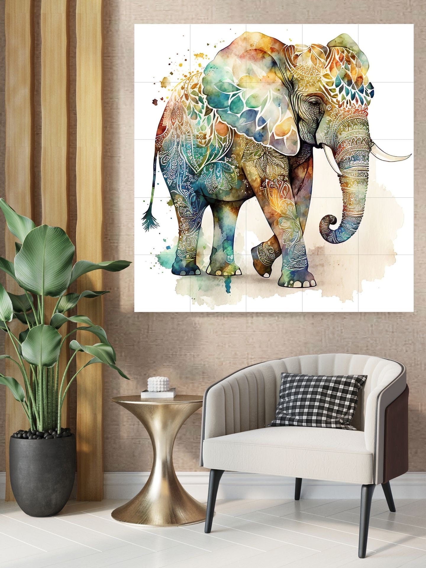 Tile Mural/Mosaic Ceramic Panel of Elephant - Elephant Wall Art Print -Elephant Tile Mural - Elephant Mosaic - Gloss Tiles - Elephant Safari