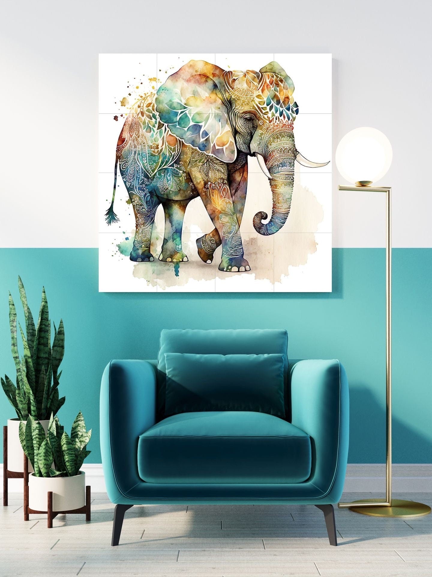 Tile Mural/Mosaic Ceramic Panel of Elephant - Elephant Wall Art Print -Elephant Tile Mural - Elephant Mosaic - Gloss Tiles - Elephant Safari