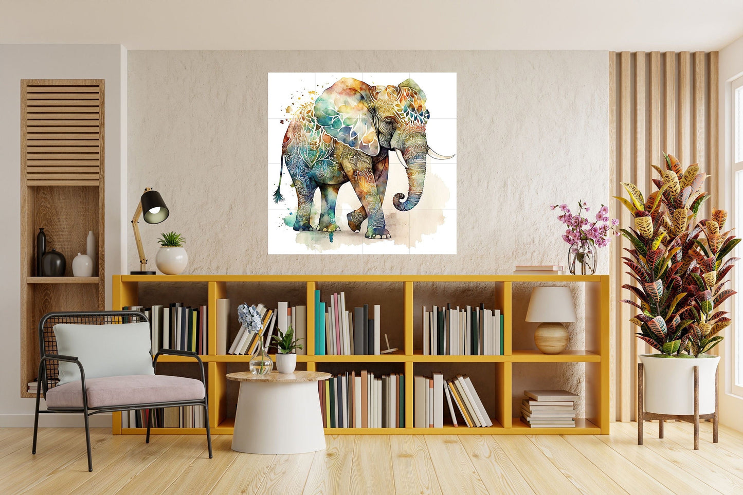 Tile Mural/Mosaic Ceramic Panel of Elephant - Elephant Wall Art Print -Elephant Tile Mural - Elephant Mosaic - Gloss Tiles - Elephant Safari