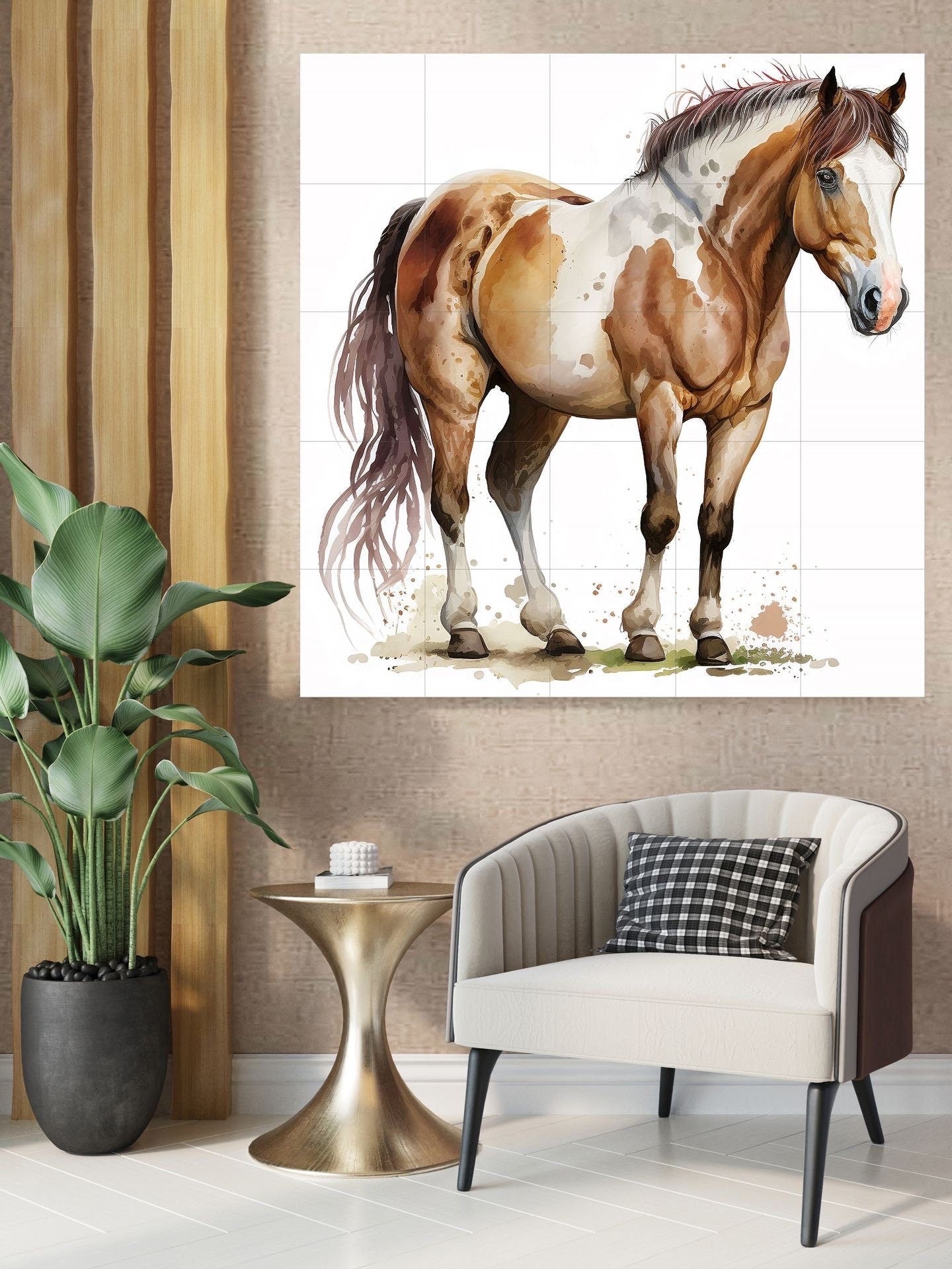 Tile Mural/Mosaic Ceramic Panel of Watercolour Horse - Countryside Mural - Horse Wall Art - Tile Mural - Gloss Tiles - Horse Tile Mosaic
