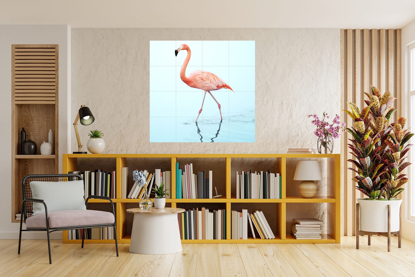 Tile Mural/Mosaic Ceramic Panel of Pink Flamingo- Tropical Bird Mural - Bird Print - Bird Art - Flamingo Print - Bird Wall Art - Bird Mosaic