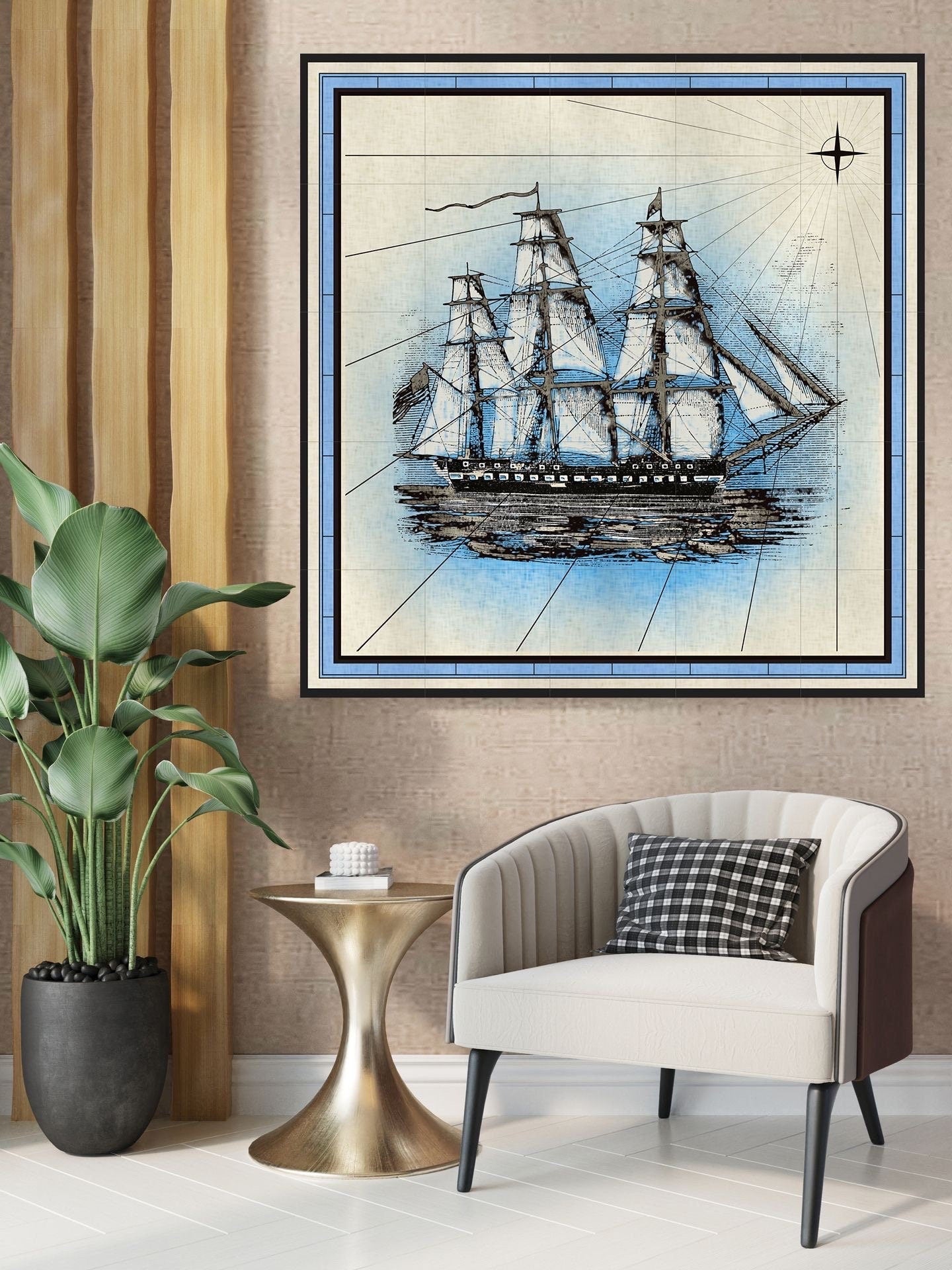 Tile Mural/Mosaic Ceramic Panel of a Ship Print - Ship Wall Mural -Tile Mural Art - Ship Home Decor-Tile Mosaic - Marine Wall Art - Boat Art