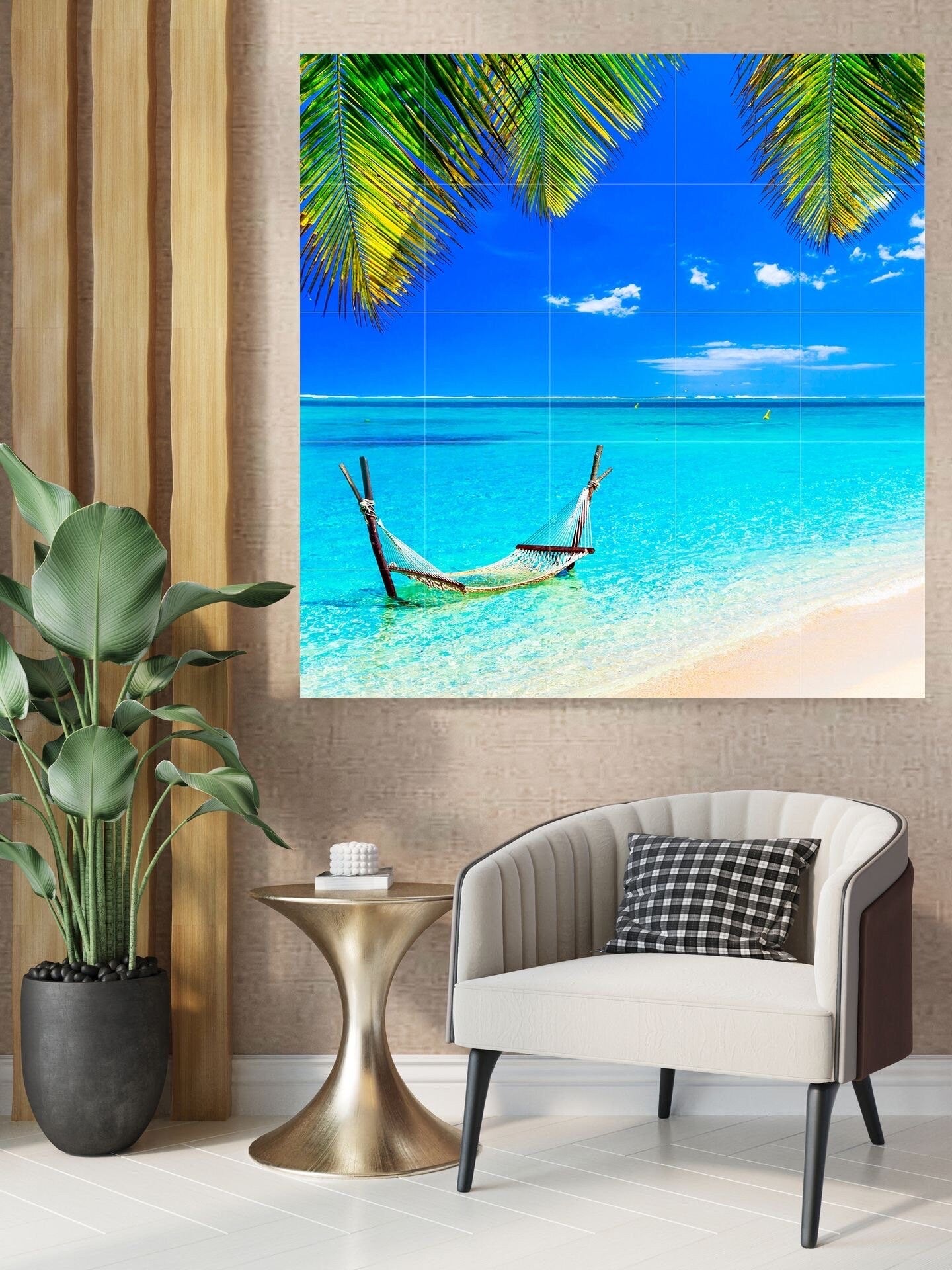 Tile Mural/Mosaic Ceramic Panel of Tropical Beach - Sea Mural -Turquoise Water Wall Print- Tropical Tile Mural Art -Home Decor - Beach Mural