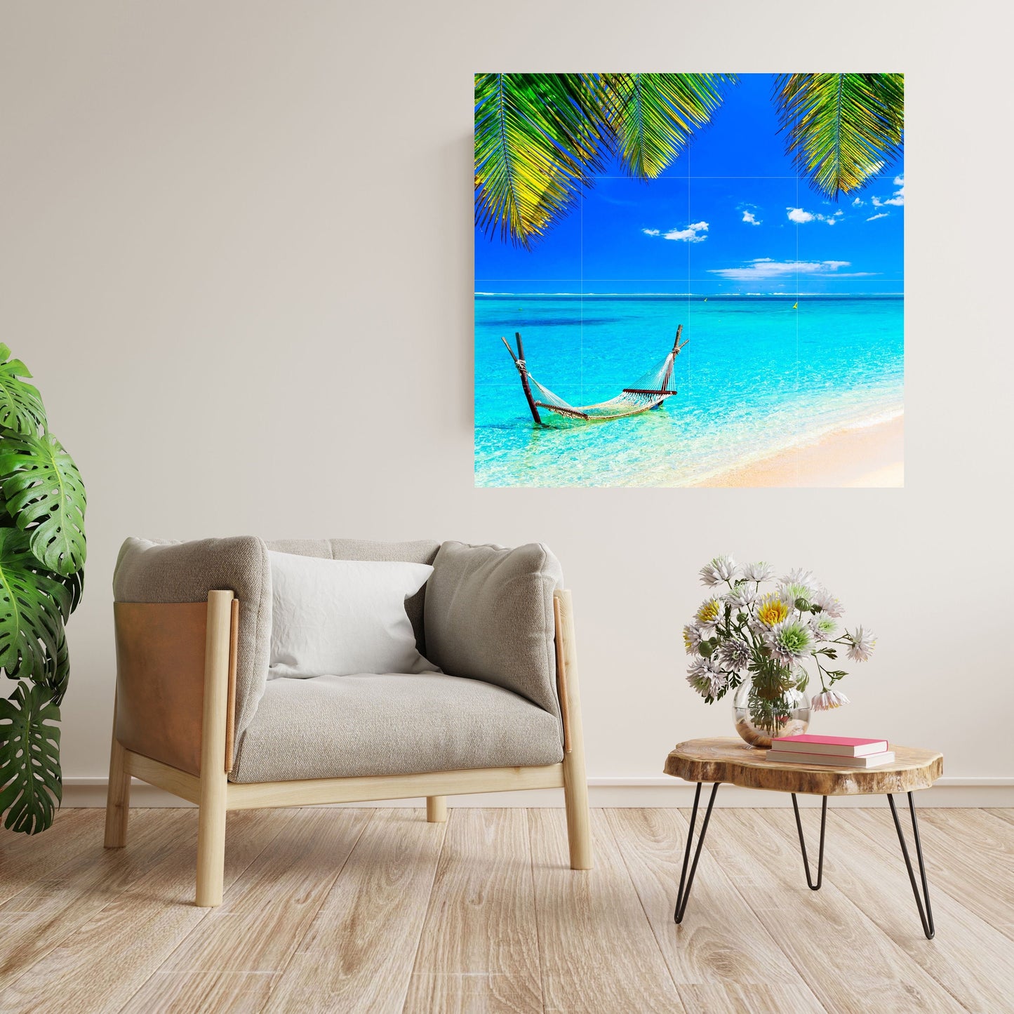 Tile Mural/Mosaic Ceramic Panel of Tropical Beach - Sea Mural -Turquoise Water Wall Print- Tropical Tile Mural Art -Home Decor - Beach Mural