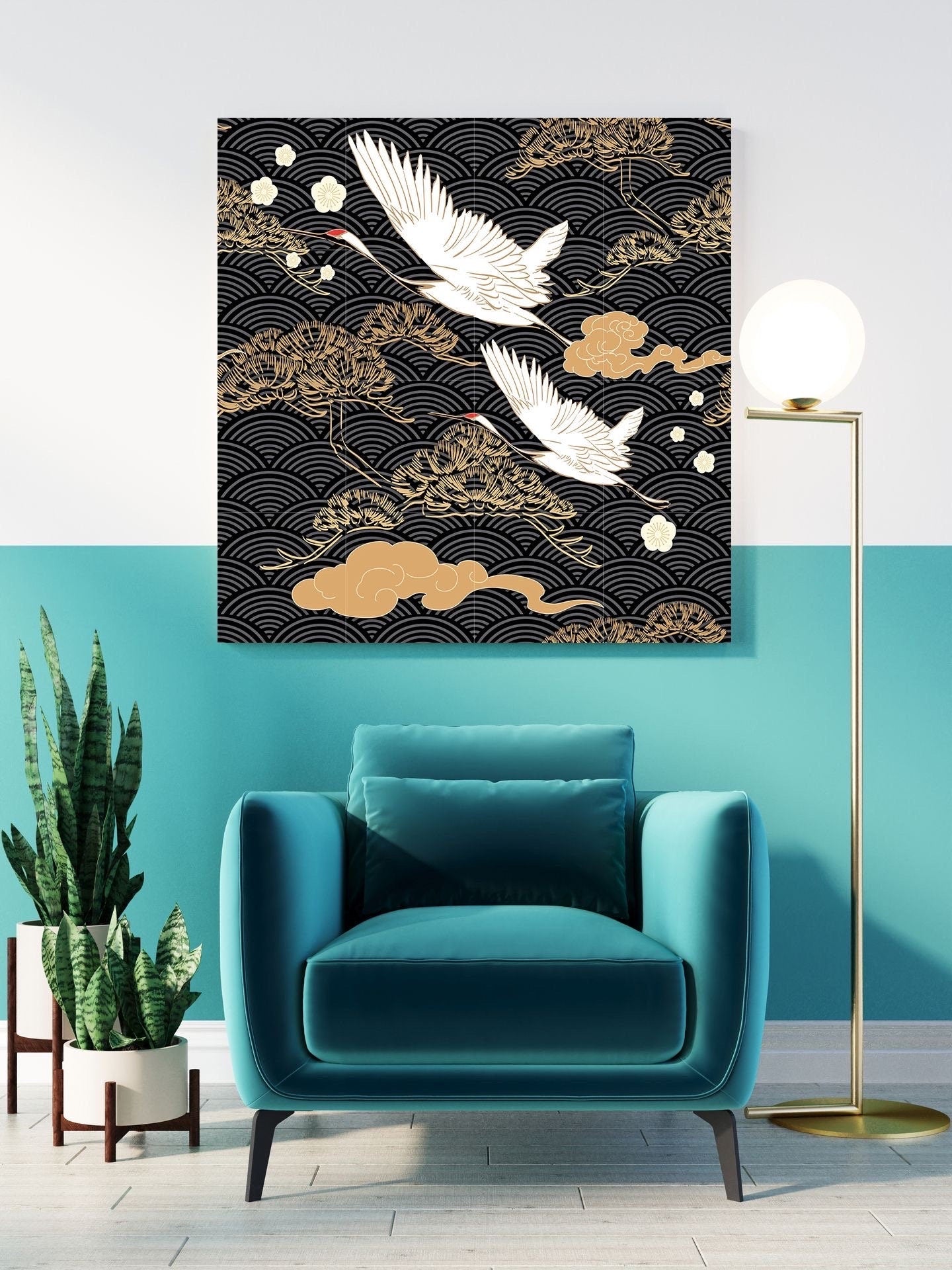 Tile Mural/Mosaic Ceramic Panel of Flying Heron - Heron Bird Print- Bird Mural - Japanese Mural -Japanese Art - Bird Mosaic - Heron Wall Art