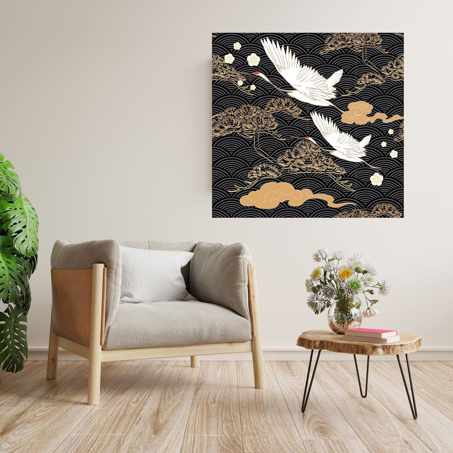 Tile Mural/Mosaic Ceramic Panel of Flying Heron - Heron Bird Print- Bird Mural - Japanese Mural -Japanese Art - Bird Mosaic - Heron Wall Art