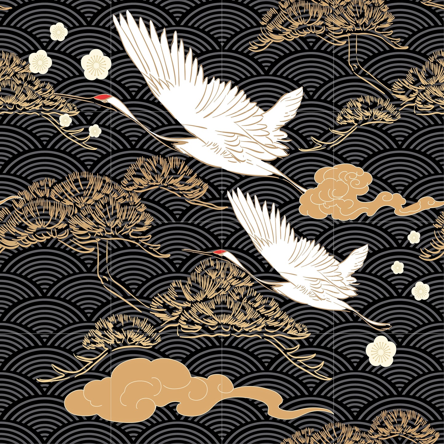 Tile Mural/Mosaic Ceramic Panel of Flying Heron - Heron Bird Print- Bird Mural - Japanese Mural -Japanese Art - Bird Mosaic - Heron Wall Art