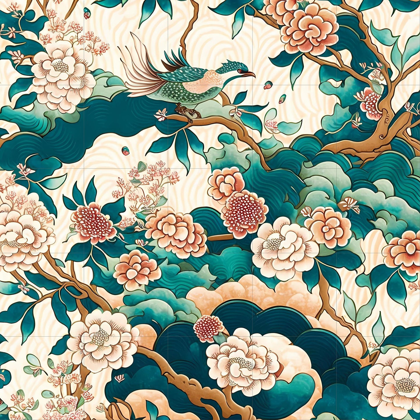 Tile Mural/Mosaic Ceramic Panel of Bird and Flower - Bird And Flower Wall Art - Bird Mural- Bird Print - Japanese Mural - Japanese Art Print