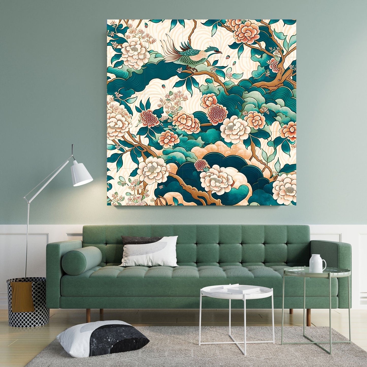 Tile Mural/Mosaic Ceramic Panel of Bird and Flower - Bird And Flower Wall Art - Bird Mural- Bird Print - Japanese Mural - Japanese Art Print