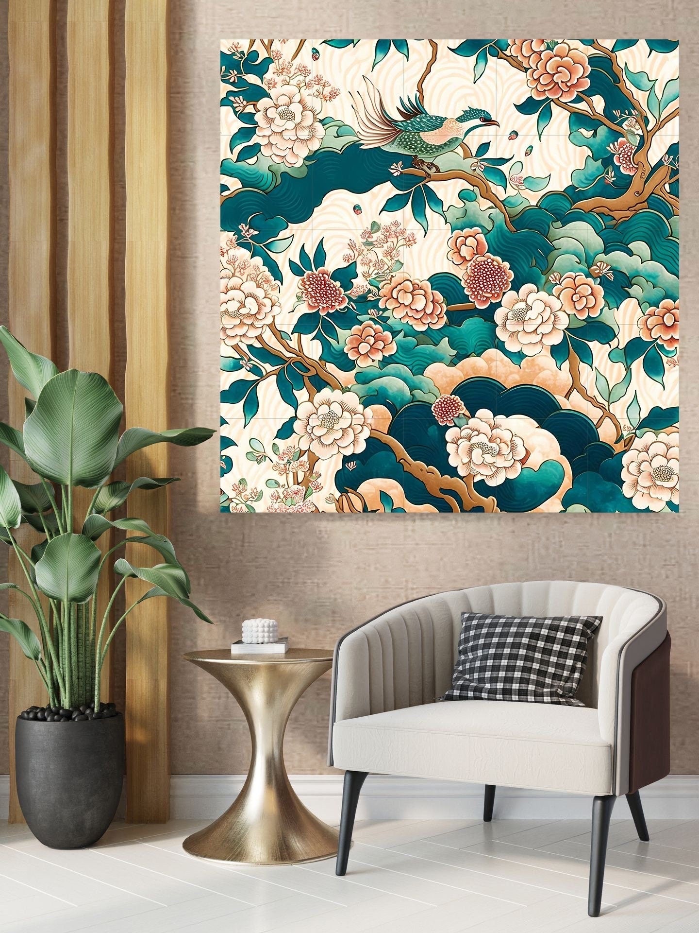 Tile Mural/Mosaic Ceramic Panel of Bird and Flower - Bird And Flower Wall Art - Bird Mural- Bird Print - Japanese Mural - Japanese Art Print