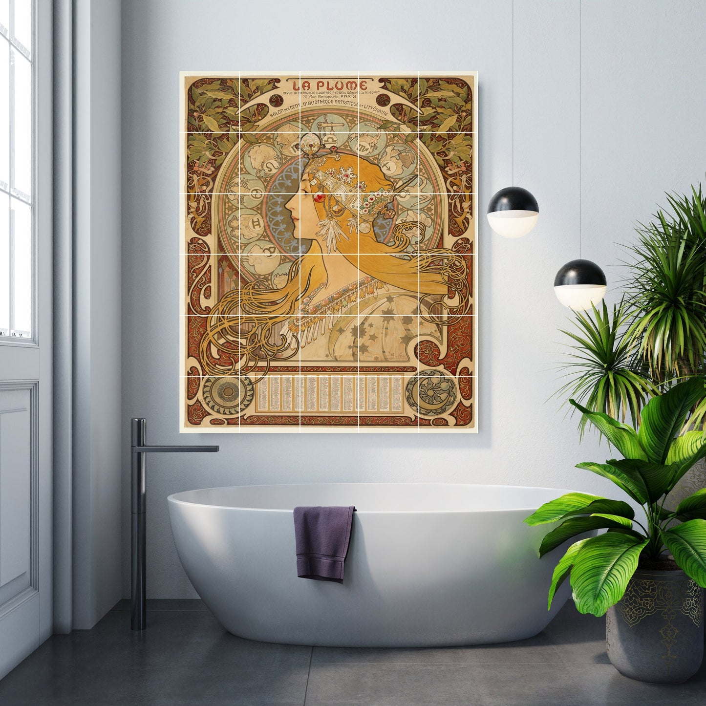 Tile Mural/Mosaic Ceramic Panel of Alphonse Mucha - Alphonse Mucha wall print - Mucha wall art - Tile Mural -Alphonse Mucha la Plume