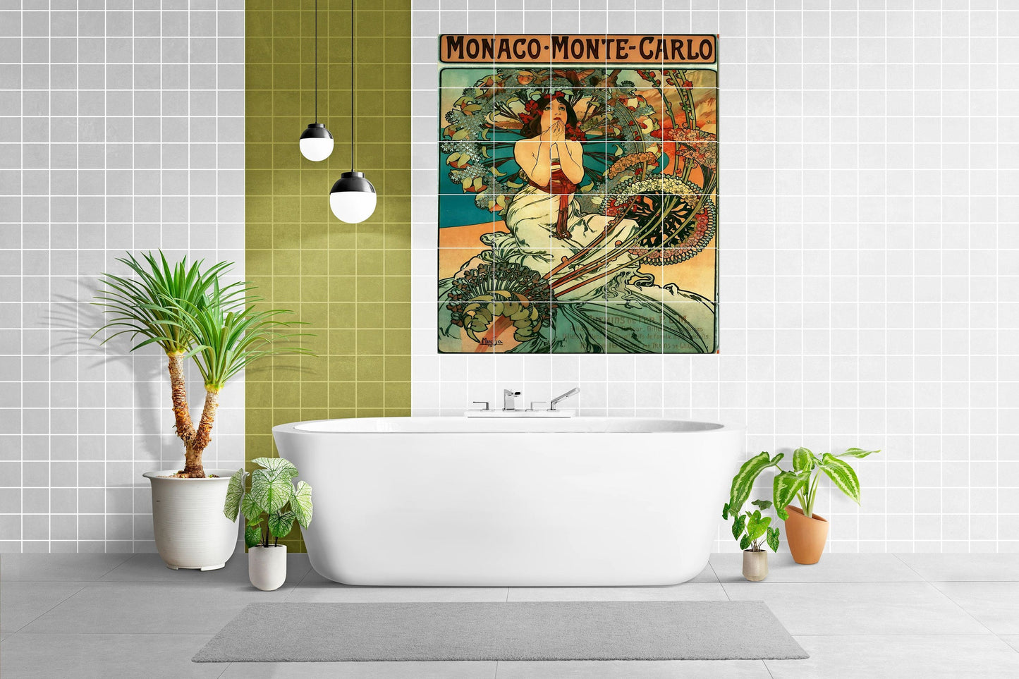 Tile Mural/Mosaic Ceramic Panel of Alphonse Mucha Monaco Montecarlo wall print - Mucha wall art - Tile Mural -Alphonse Mucha la Plume