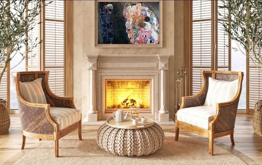 Tile Mural/Mosaic Ceramic Panel of Gustav Klimt Death and Life - Klimt Wall Art - Klimt Print -Death and Life Painting Print -Klimt Painting