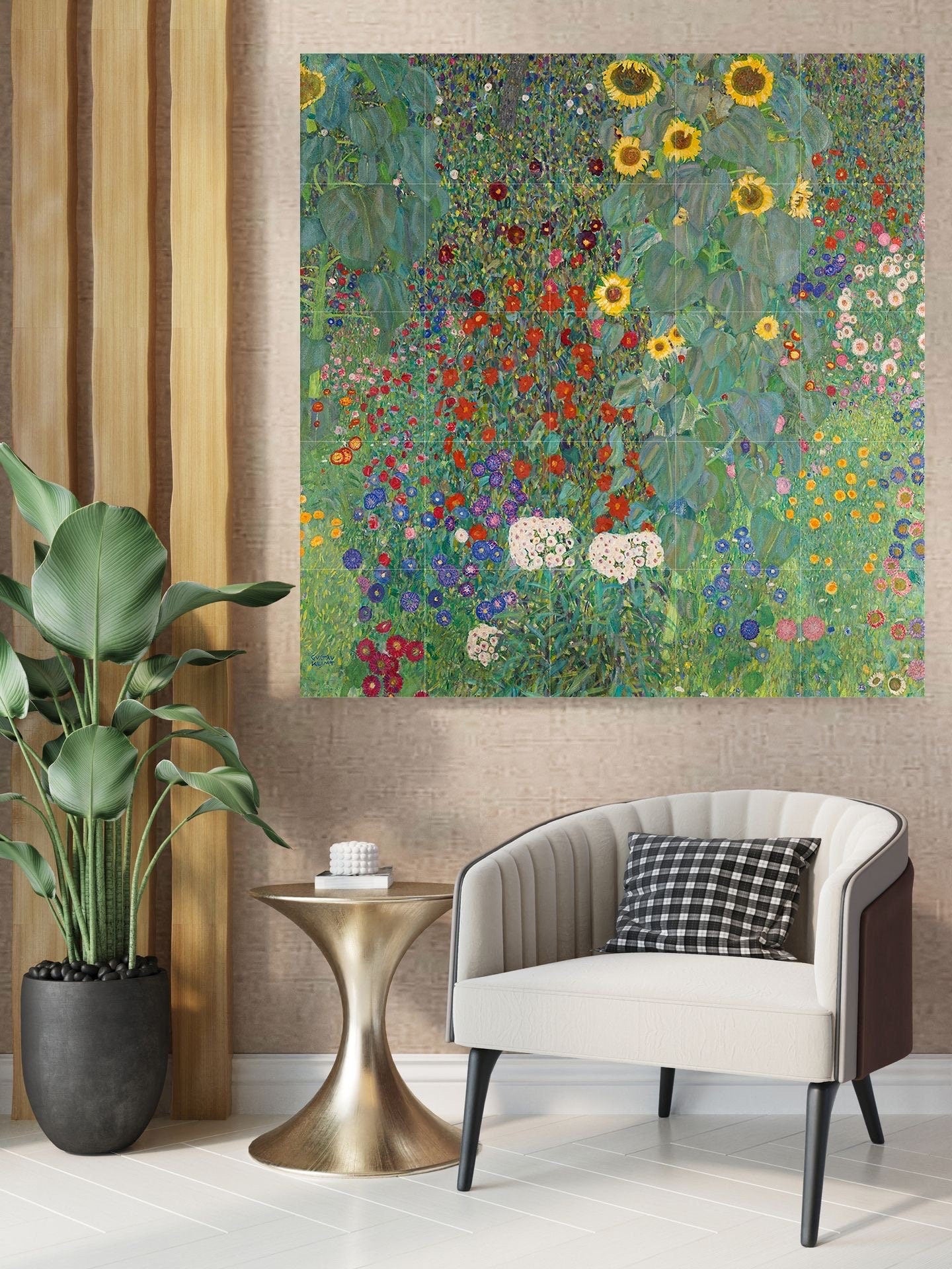 Tile Mural/Mosaic Ceramic Panel of Gustav Klimt Garden with Sunflowers Print - Klimt Wall Art - Gustav Klimt Garden Print- Gustav Klimt Pain