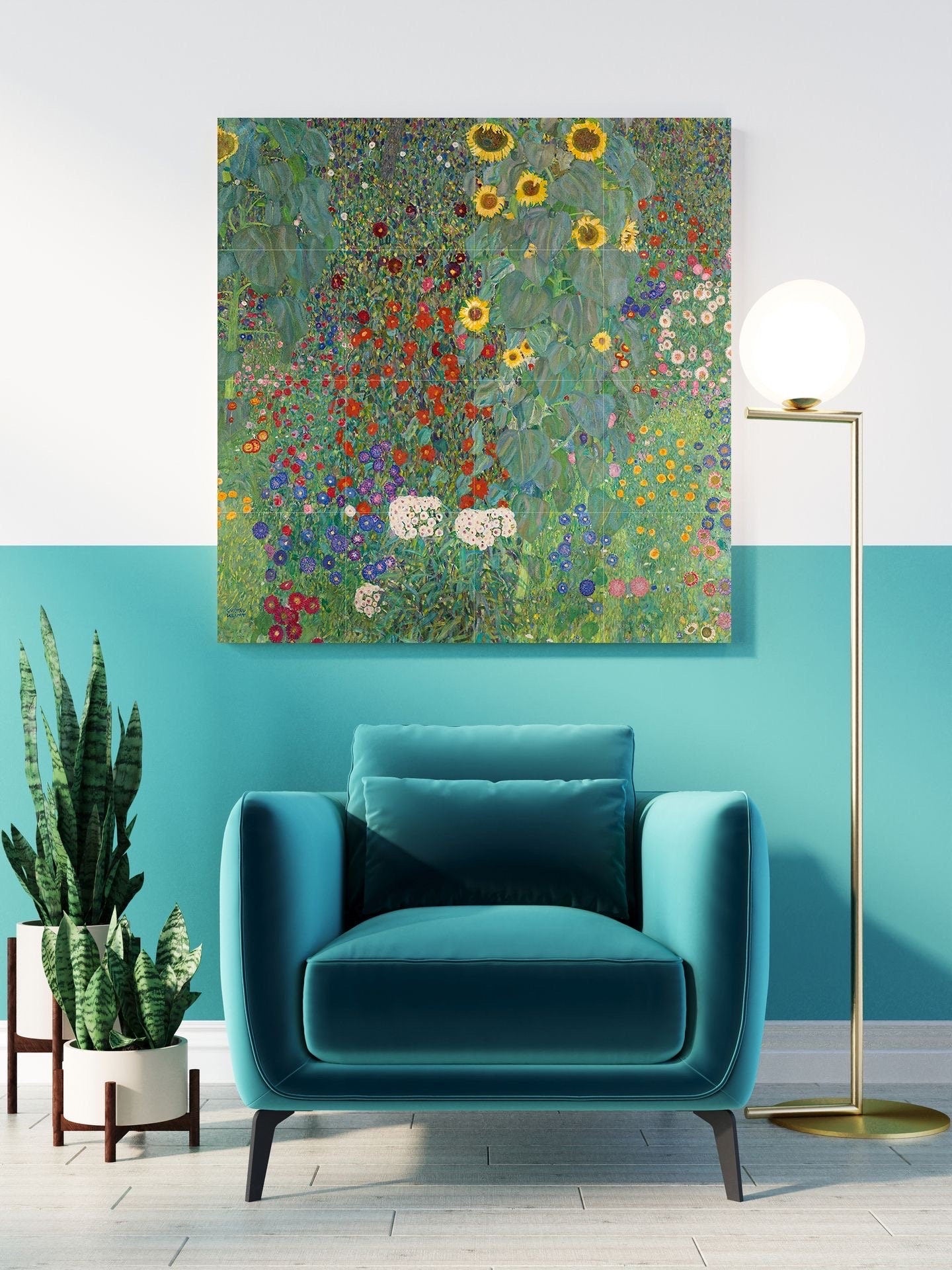 Tile Mural/Mosaic Ceramic Panel of Gustav Klimt Garden with Sunflowers Print - Klimt Wall Art - Gustav Klimt Garden Print- Gustav Klimt Pain