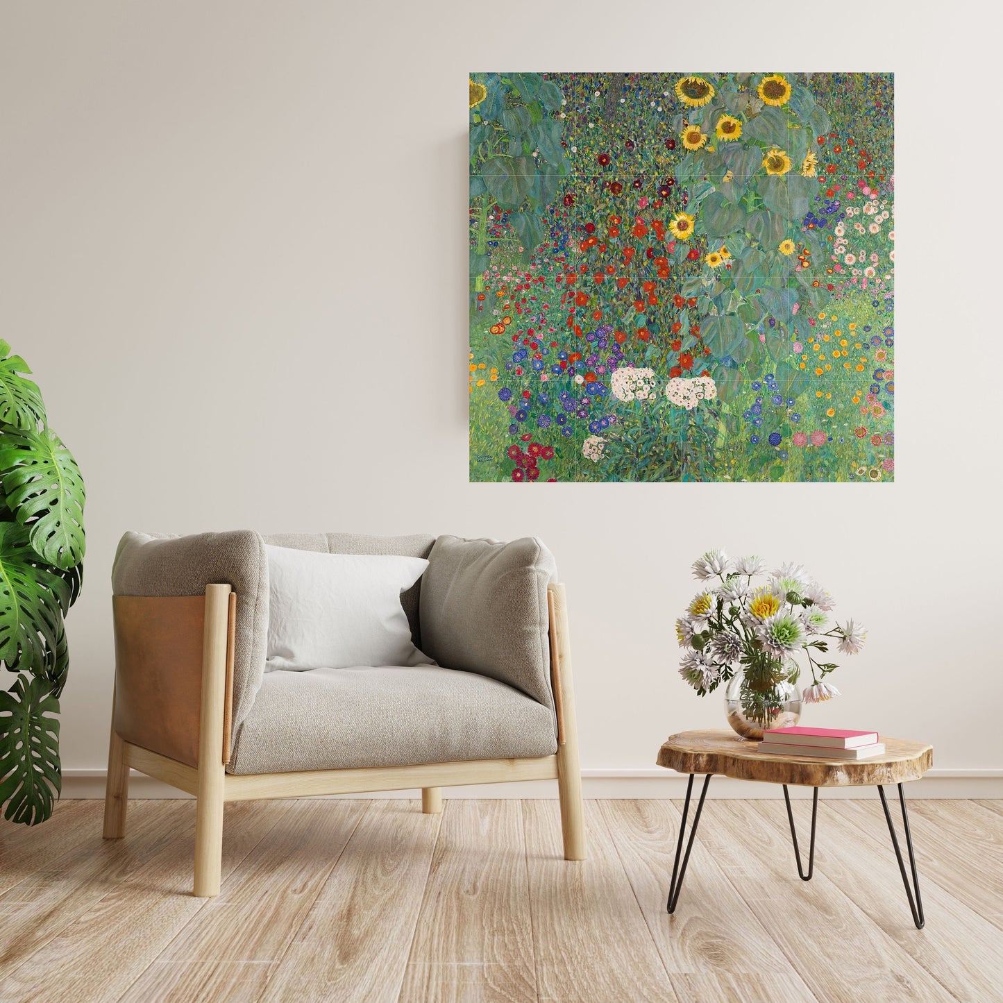Tile Mural/Mosaic Ceramic Panel of Gustav Klimt Garden with Sunflowers Print - Klimt Wall Art - Gustav Klimt Garden Print- Gustav Klimt Pain
