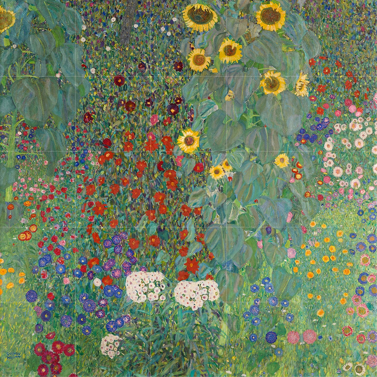Tile Mural/Mosaic Ceramic Panel of Gustav Klimt Garden with Sunflowers Print - Klimt Wall Art - Gustav Klimt Garden Print- Gustav Klimt Pain