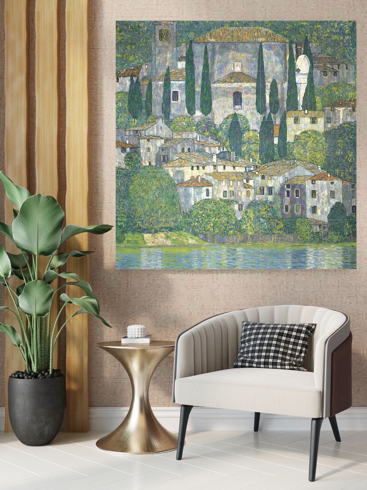 Tile Mural/Mosaic Ceramic Panel of Gustav Klimt Landscape with Cypresses Print - Klimt Wall Art - Gustav Klimt Print - Gustav Klimt Painting