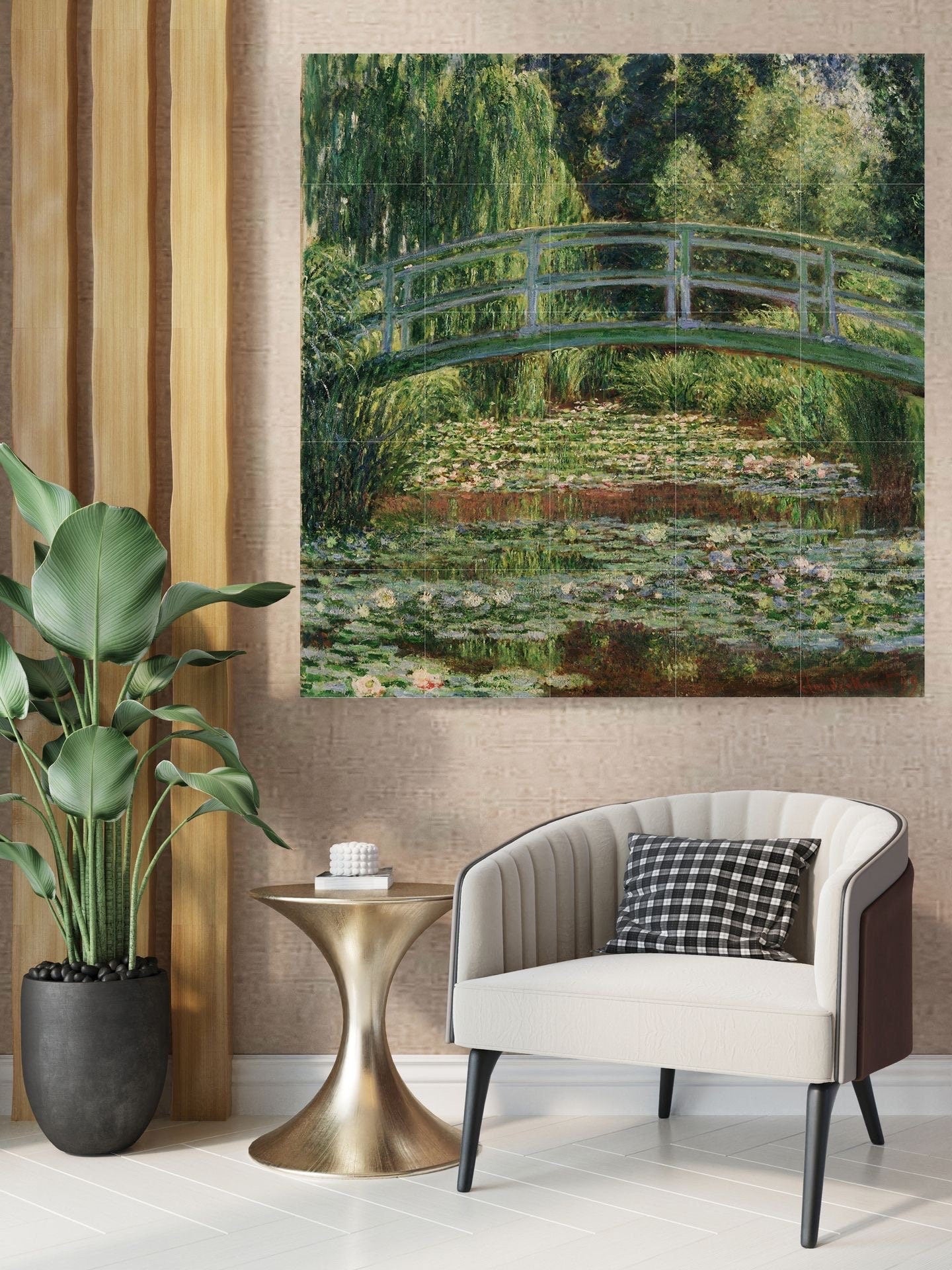 Tile Mural/Mosaic Ceramic Panel of The Japanese Bridge and The Lilly Pond -Claude Monet Print-Monet Wall Art- Monet Bridge over The Pond