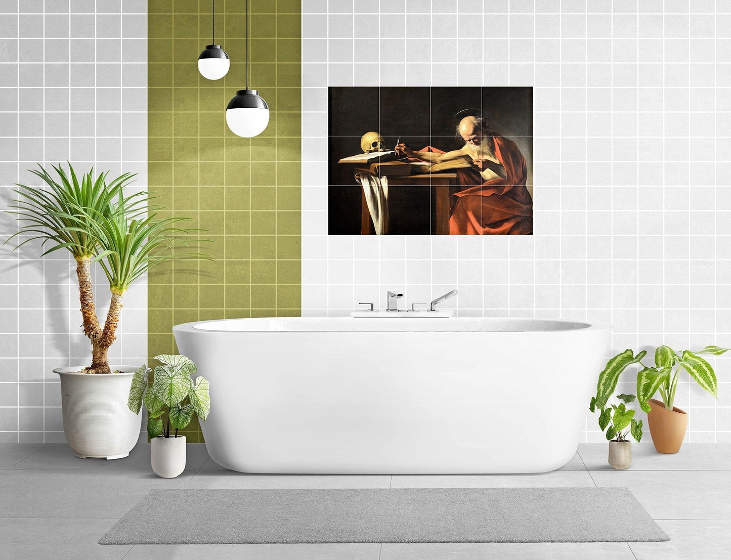Tile Mural/Mosaic Ceramic Panel of Saint Jerome Writing - Caravaggio Painting - Caravaggio Prints - Caravaggio Wall Art - Caravaggio Art