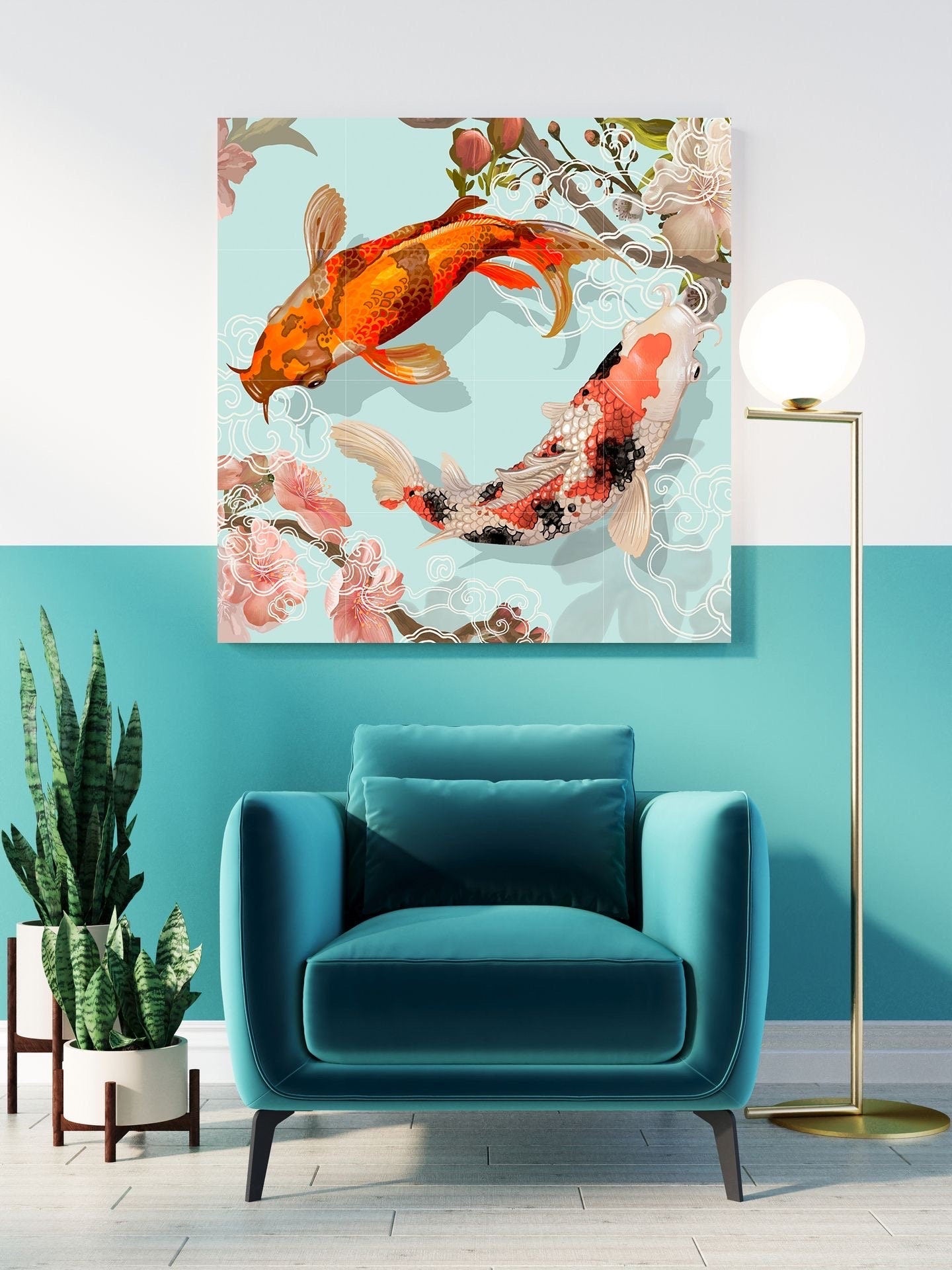 Tile Mural/Mosaic Ceramic Panel of Japanese Koi fish pond - Koi Fish print - Japanese Art - Tile Mural - Gloss Tiles - Koi Fish Art Mural