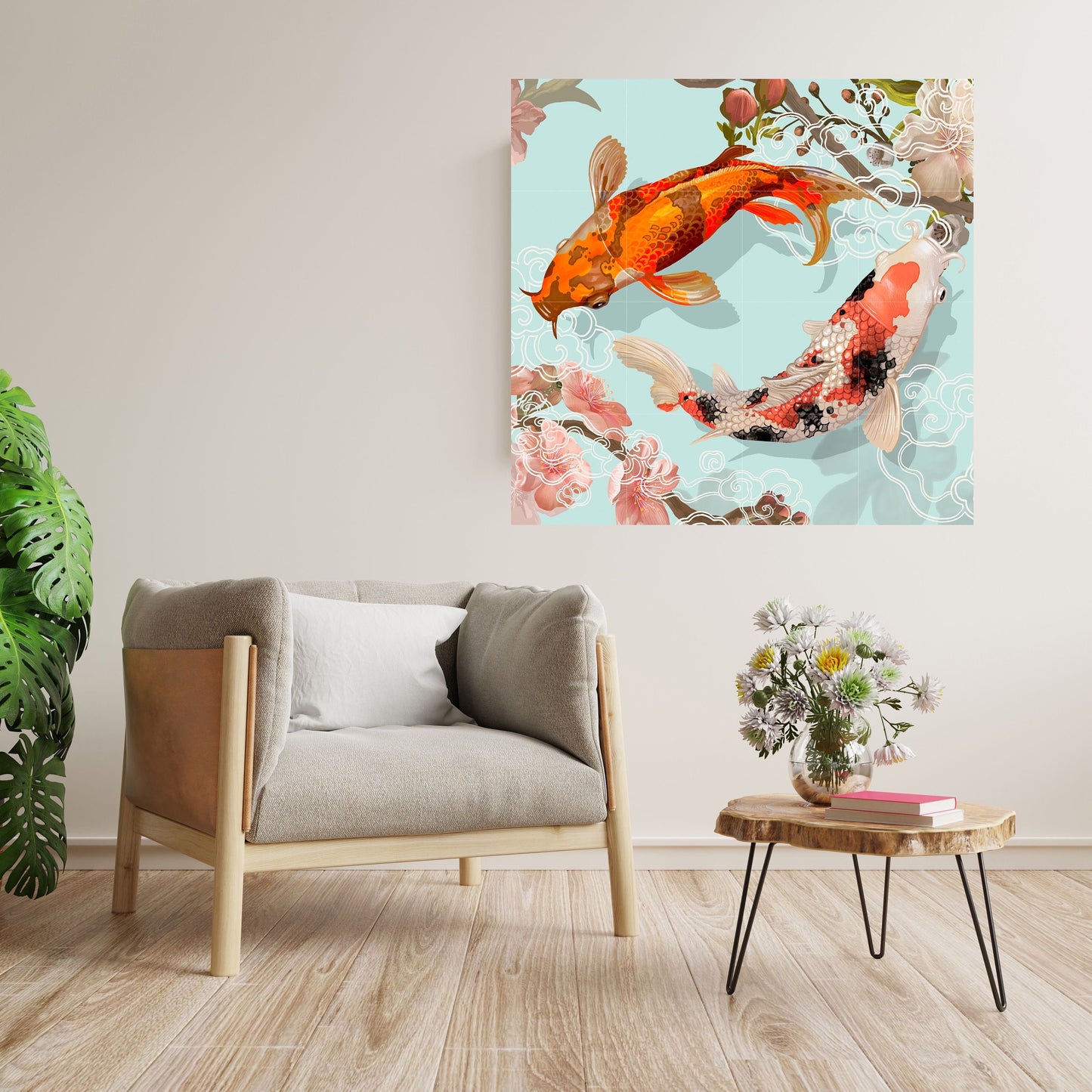 Tile Mural/Mosaic Ceramic Panel of Japanese Koi fish pond - Koi Fish print - Japanese Art - Tile Mural - Gloss Tiles - Koi Fish Art Mural