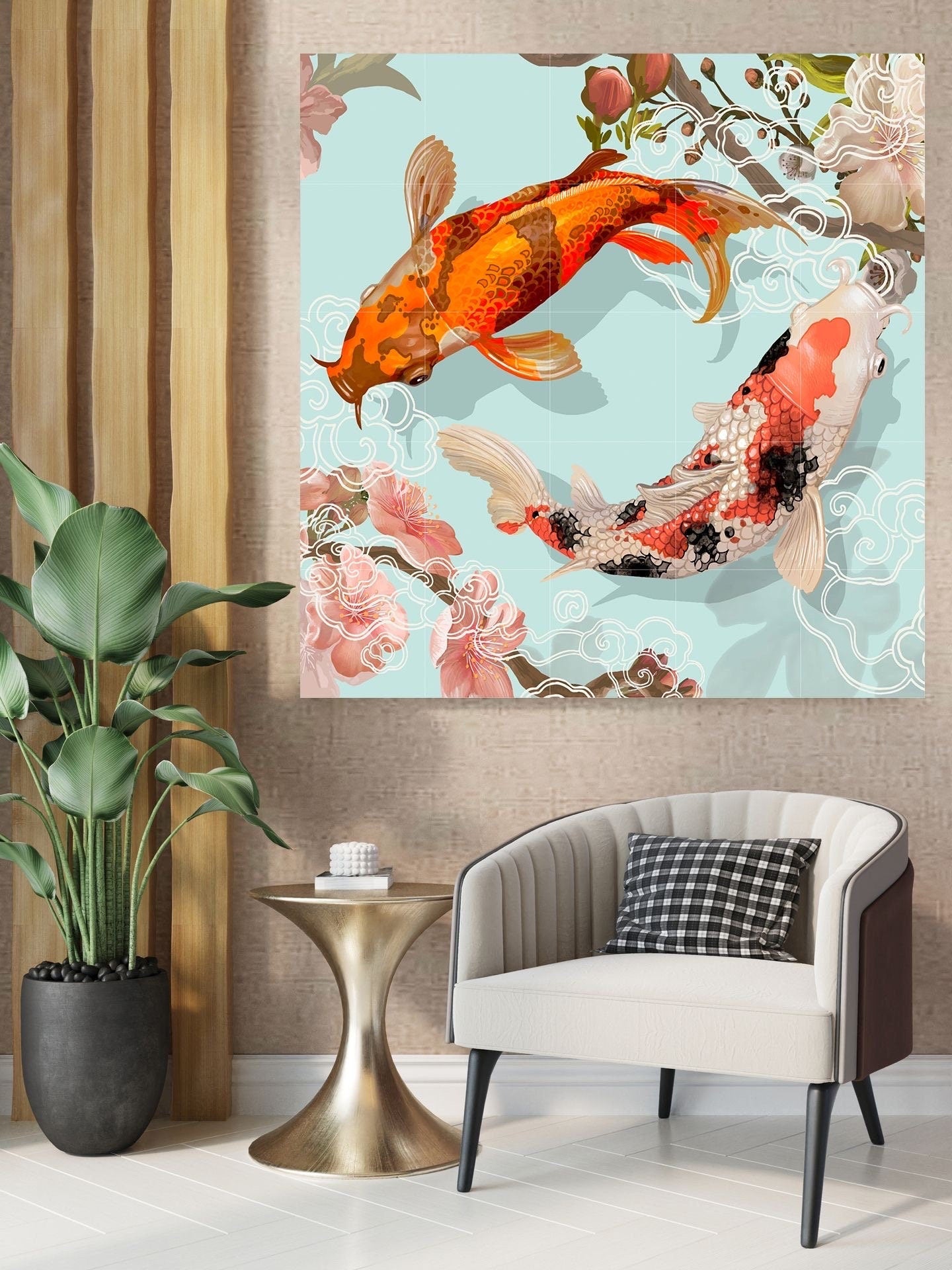 Tile Mural/Mosaic Ceramic Panel of Japanese Koi fish pond - Koi Fish print - Japanese Art - Tile Mural - Gloss Tiles - Koi Fish Art Mural