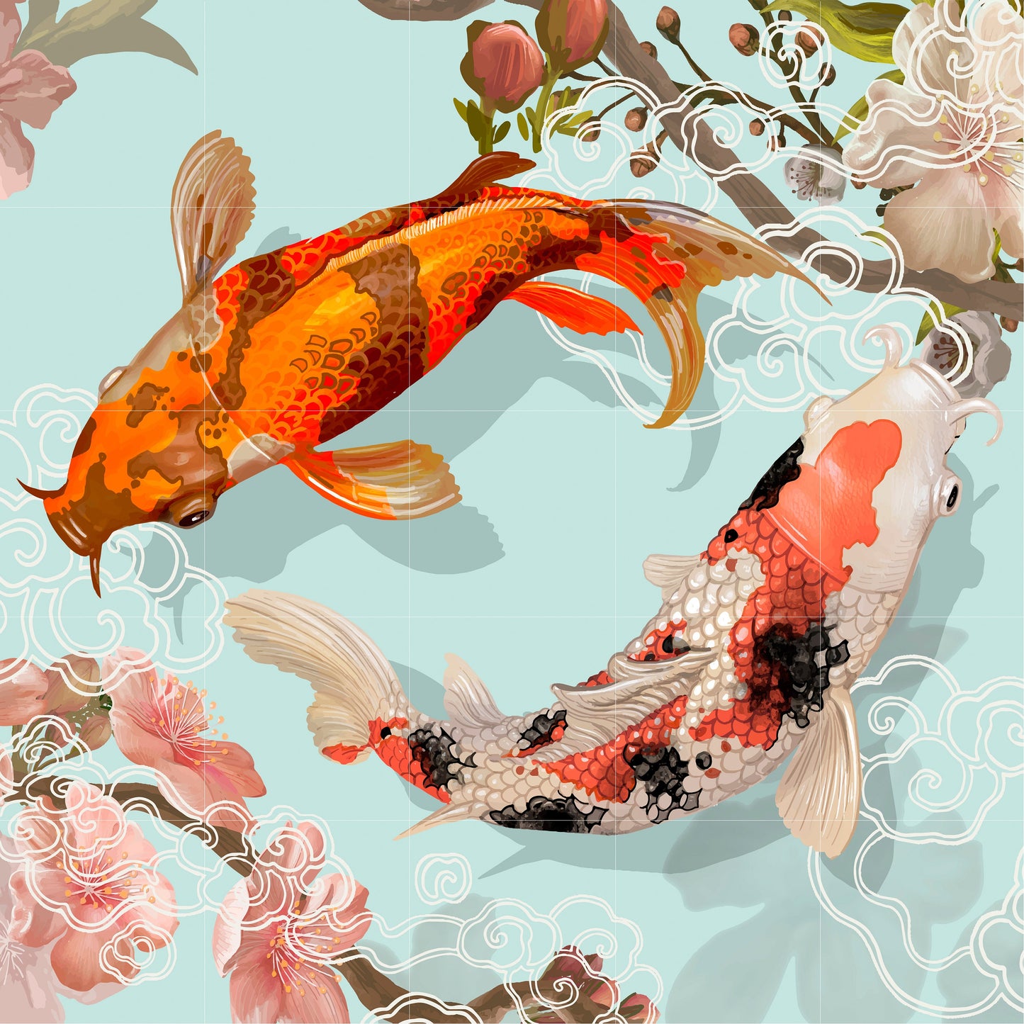 Tile Mural/Mosaic Ceramic Panel of Japanese Koi fish pond - Koi Fish print - Japanese Art - Tile Mural - Gloss Tiles - Koi Fish Art Mural