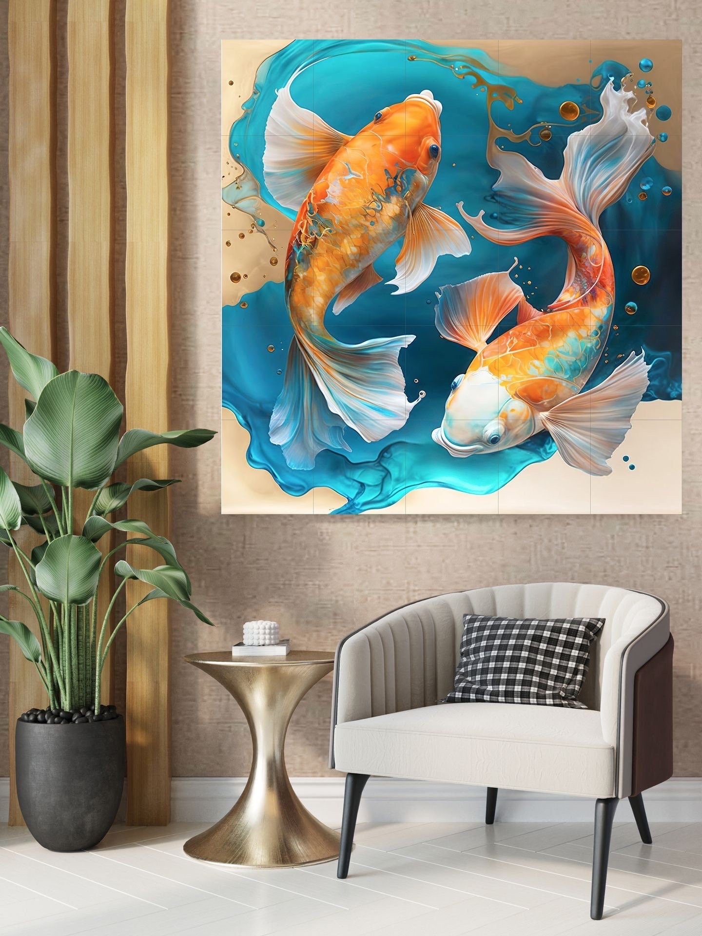 Tile Mural/Mosaic Ceramic Panel of Japanese Koi fish pond - Koi Fish print - Japanese Art - Tile Mural - Gloss Tiles - Koi Fish Art Mural