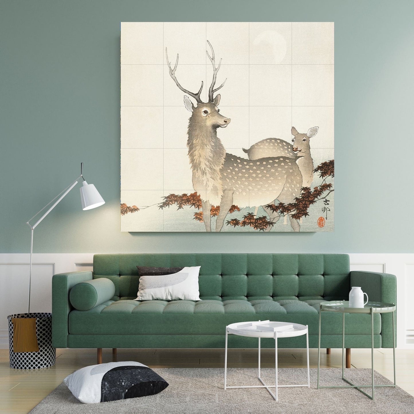 Tile Mural/Mosaic Ceramic Panel of Two Deer - Ohara Koson - Deer Art Print - Tile Mural Art - Gloss Tiles - Deer Mural - Japanese Mural