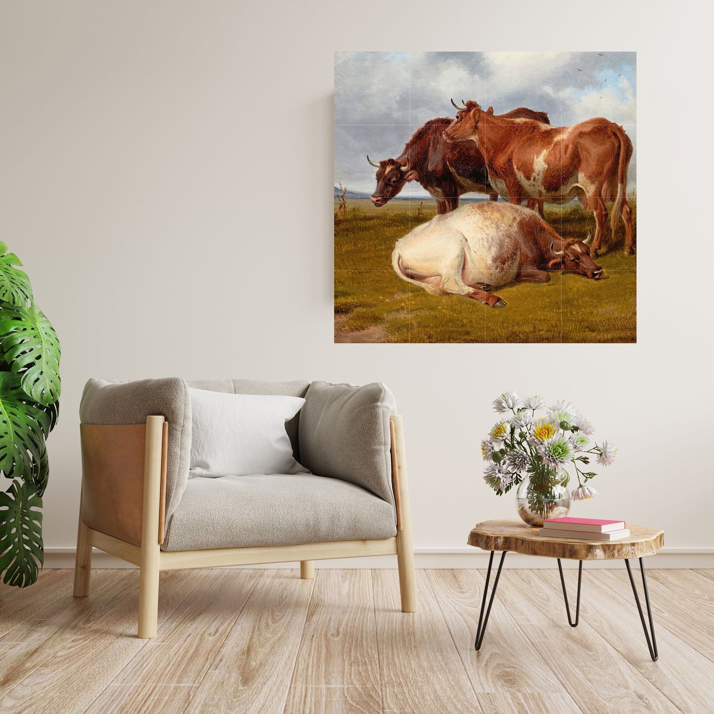 Tile Mural/Mosaic Ceramic Panel of Cow Painting - Countryside Mural - Cow Wall Art - Tile Mural - Gloss Tiles - Cow Tile Mosaic - Cow Art