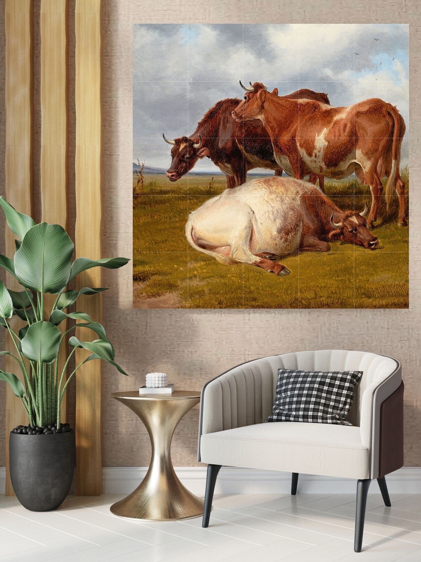 Tile Mural/Mosaic Ceramic Panel of Cow Painting - Countryside Mural - Cow Wall Art - Tile Mural - Gloss Tiles - Cow Tile Mosaic - Cow Art