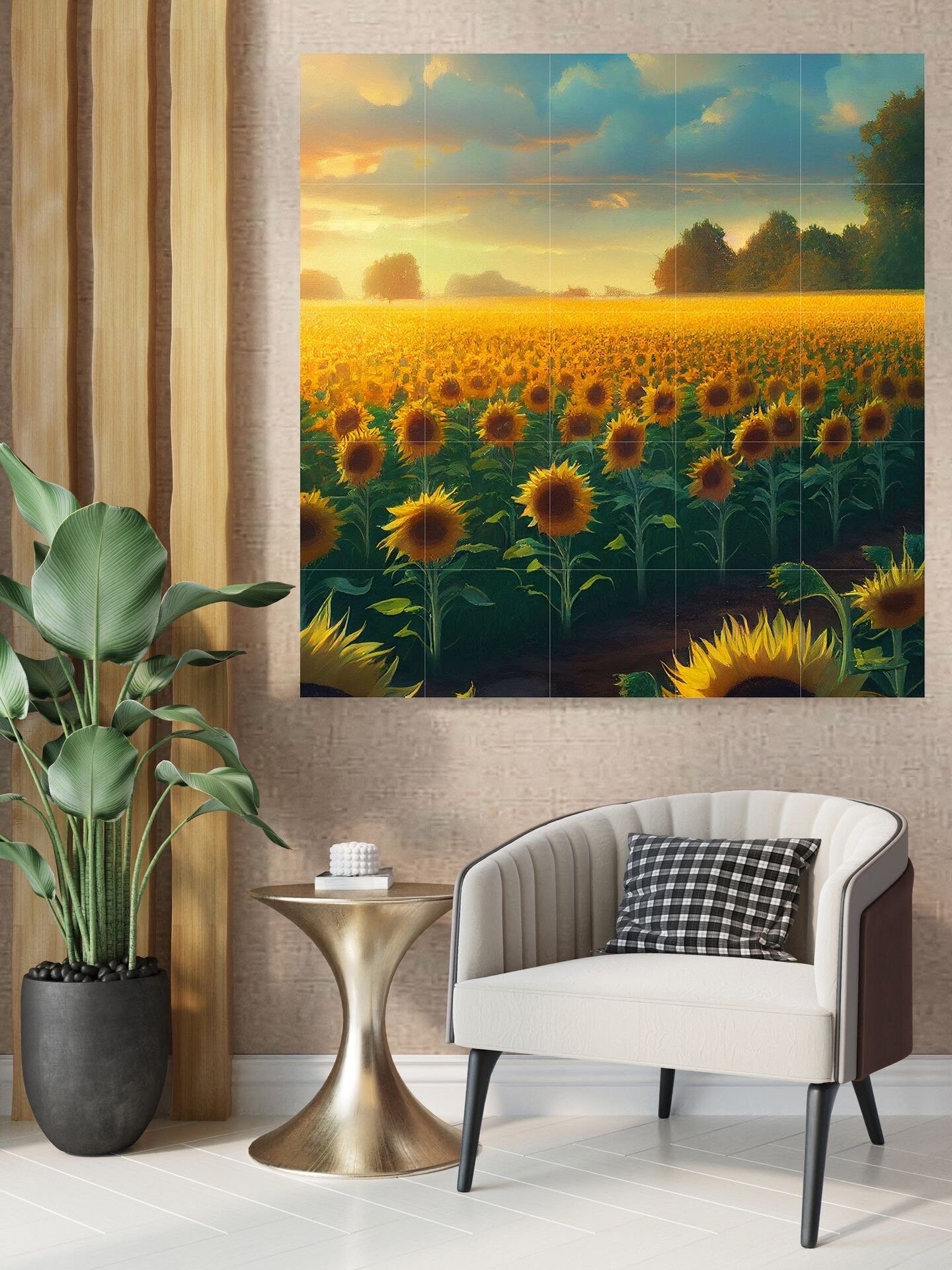 Tile Mural/Mosaic Ceramic Panel of a Sunflower Field - Beautiful Landscape - Flower Mural - Tile Mural - Gloss Tiles - Floral Tile Mosaic