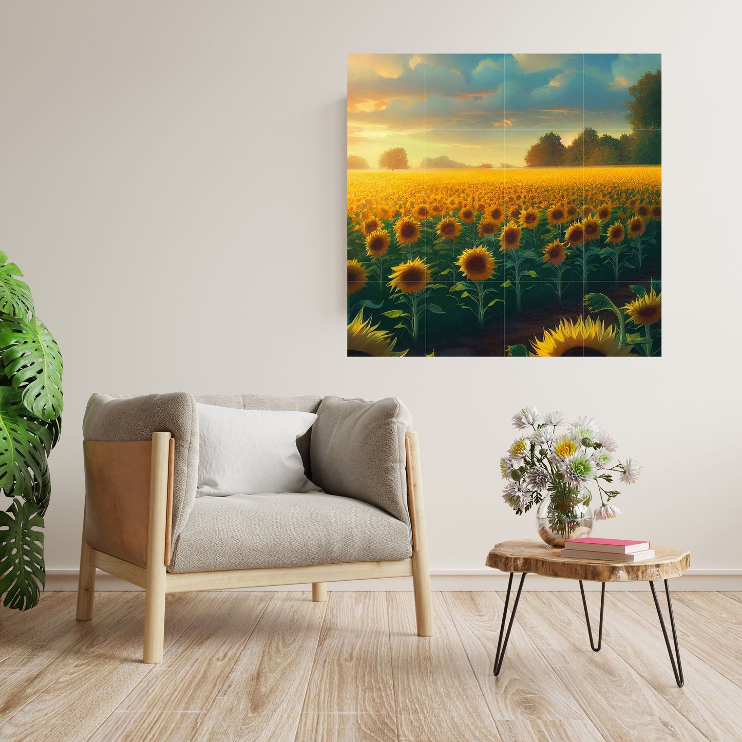 Tile Mural/Mosaic Ceramic Panel of a Sunflower Field - Beautiful Landscape - Flower Mural - Tile Mural - Gloss Tiles - Floral Tile Mosaic