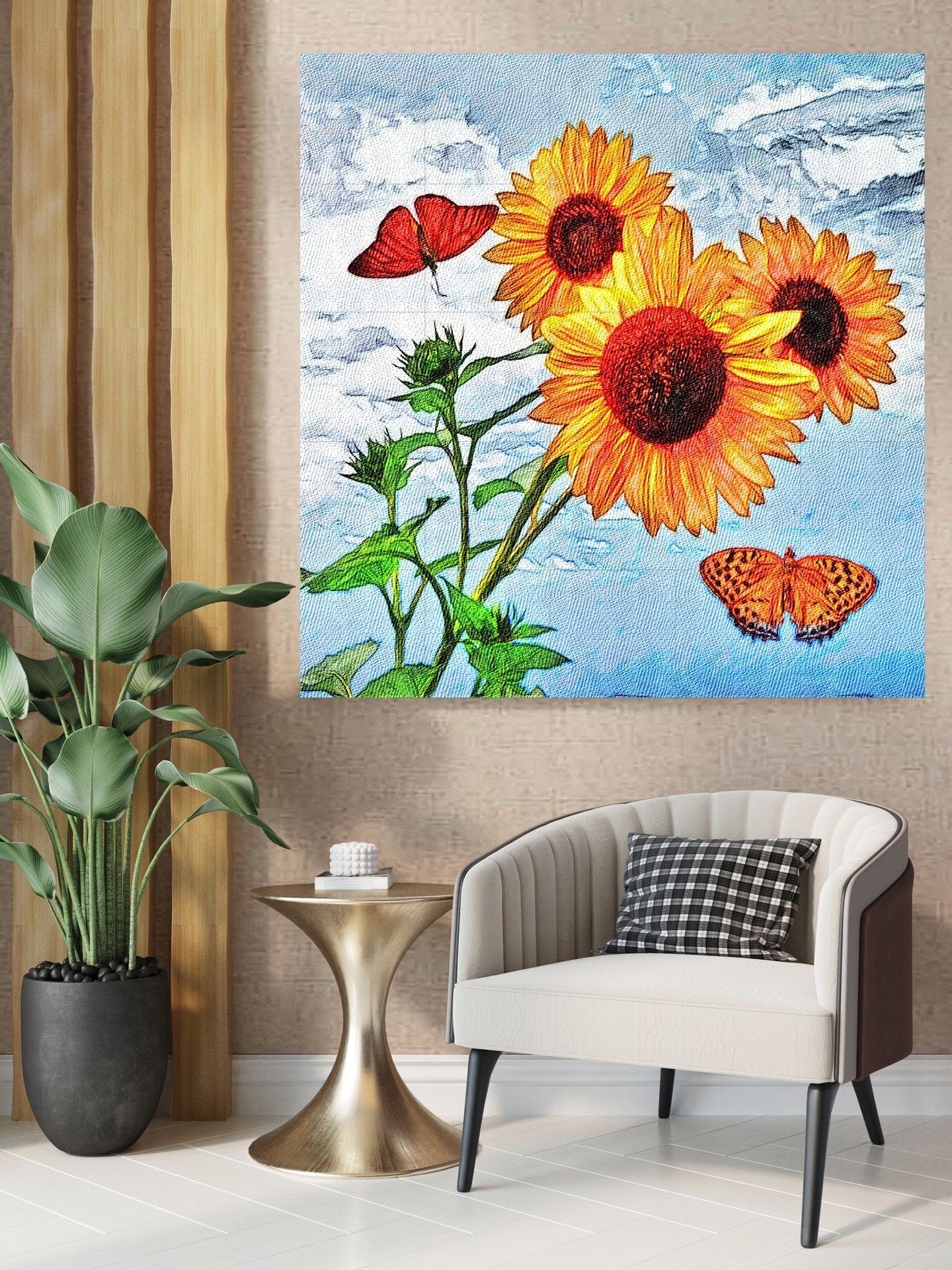 Tile Mural/Mosaic Ceramic Panel of Sunflower Art Print - Watercolour Flower - Flower Mural - Tile Mural - Gloss Tiles - Floral Tile Mosaic