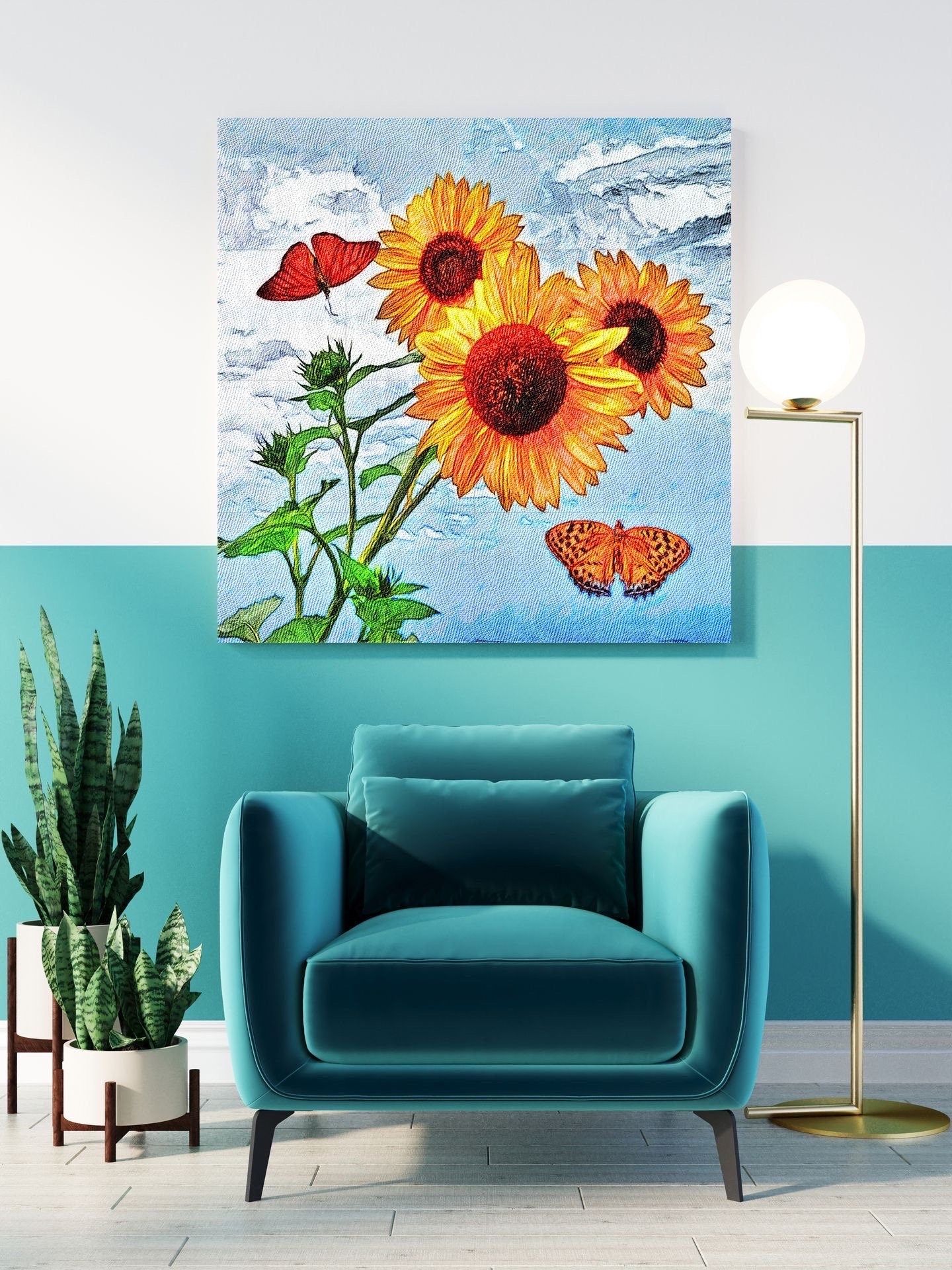 Tile Mural/Mosaic Ceramic Panel of Sunflower Art Print - Watercolour Flower - Flower Mural - Tile Mural - Gloss Tiles - Floral Tile Mosaic