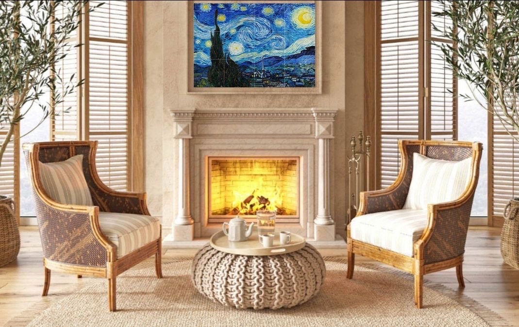 Tile Mural/Mosaic Ceramic Panel of Vincent Van Gogh - Starry Night Painting - Van Gogh Print Wall Art - Van Gogh Mural - Van Gogh Tiles