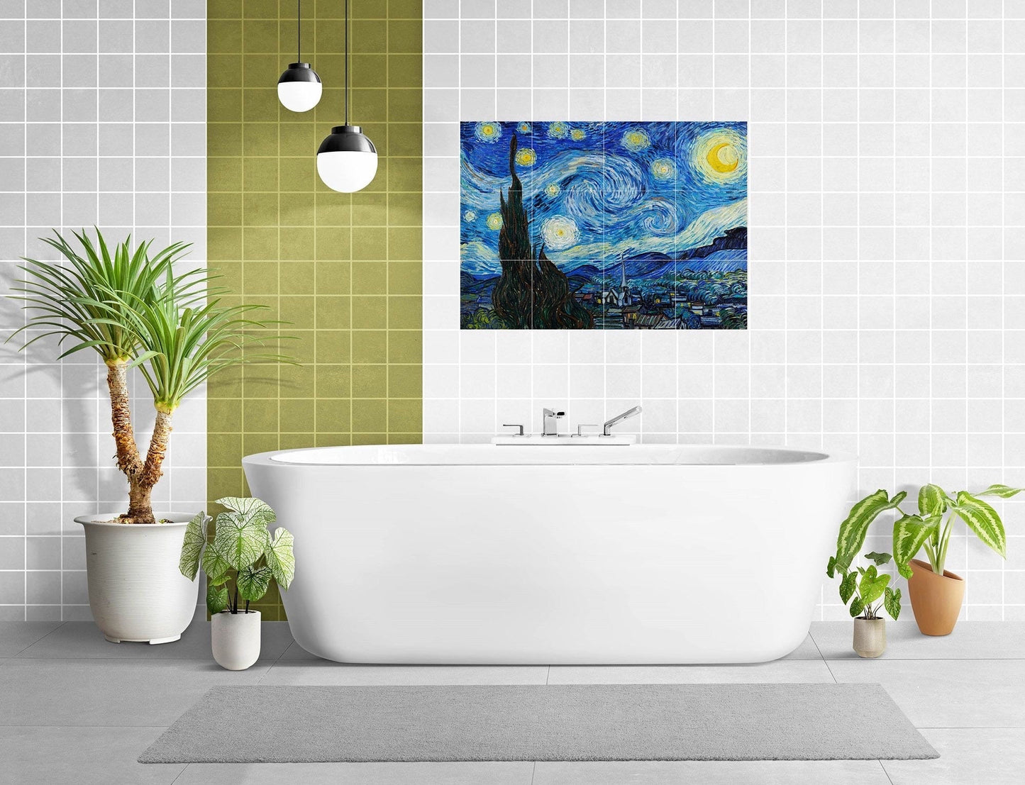 Tile Mural/Mosaic Ceramic Panel of Vincent Van Gogh - Starry Night Painting - Van Gogh Print Wall Art - Van Gogh Mural - Van Gogh Tiles
