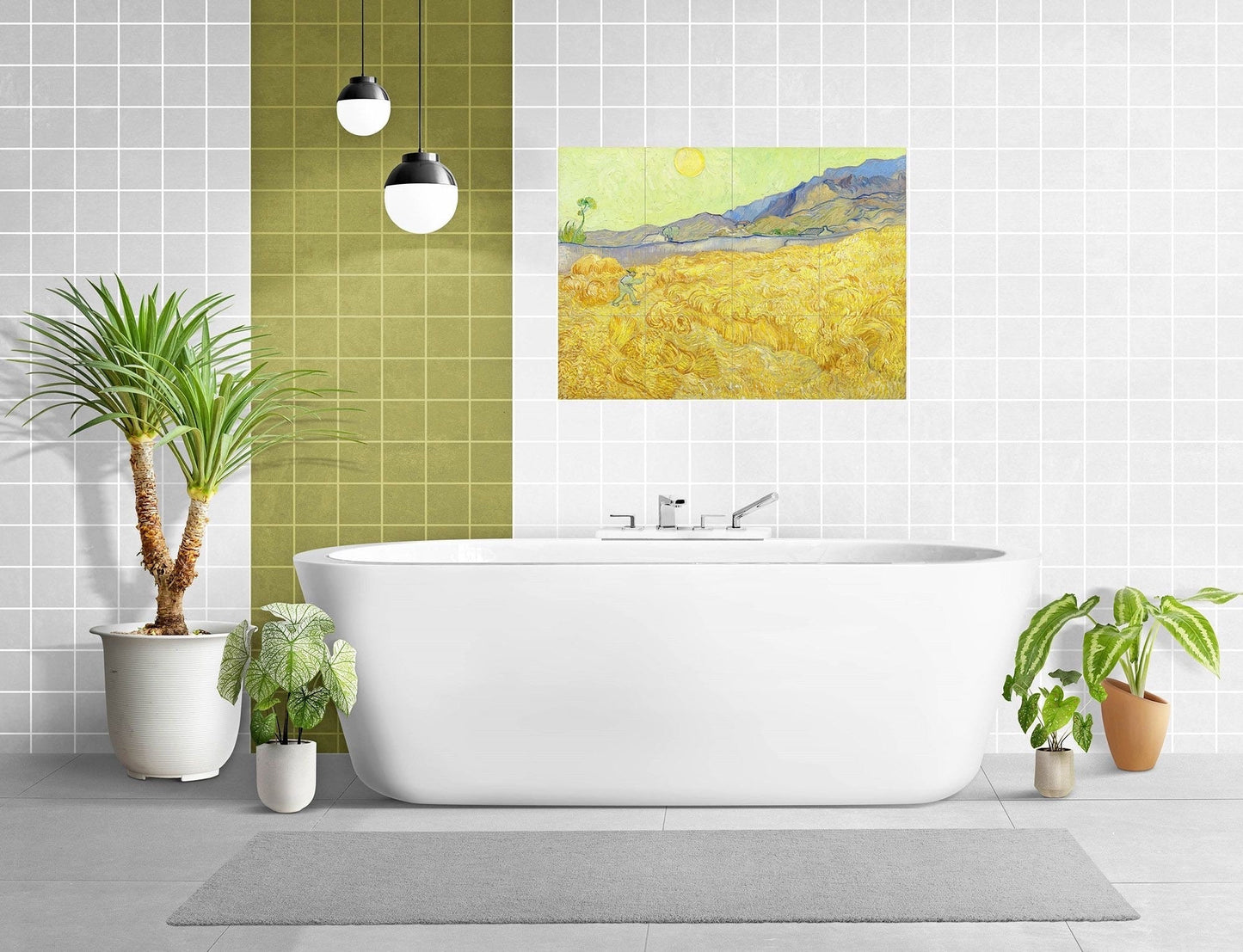 Tile Mural/Mosaic Ceramic Panel of Vincent Van Gogh - Wheatfield with a Reaper - Countryside Mural - Van Gogh Print - Countryside Wall Art
