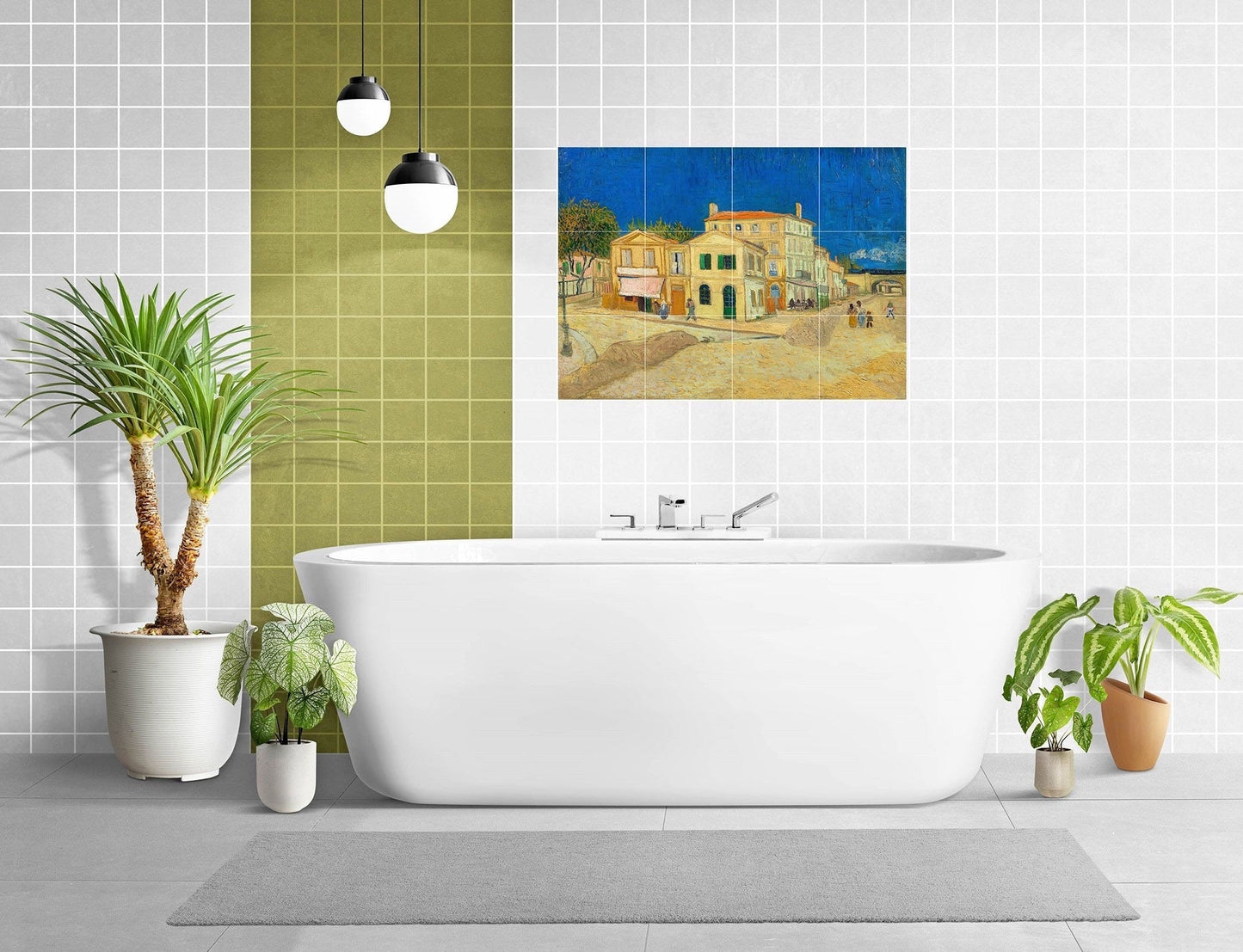 Tile Mural/Mosaic Ceramic Panel of Vincent Van Gogh - The Yellow House - Countryside Mural - Van Gogh Prints - Countryside Wall Art Decor