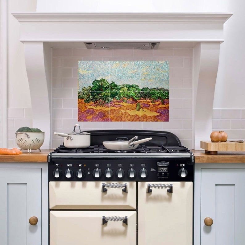 Tile Mural/Mosaic Ceramic Panel of Vincent Van Gogh - Olive Trees - Countryside Mural -Van Gogh Print - Countryside Wall Art - Botanical Art