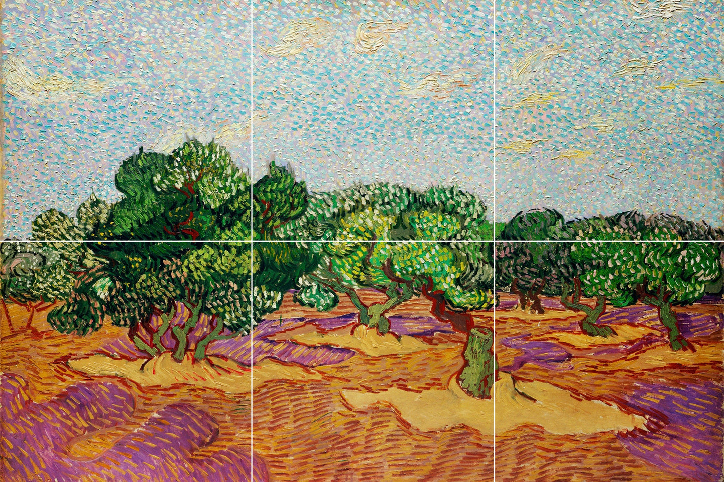 Tile Mural/Mosaic Ceramic Panel of Vincent Van Gogh - Olive Trees - Countryside Mural -Van Gogh Print - Countryside Wall Art - Botanical Art