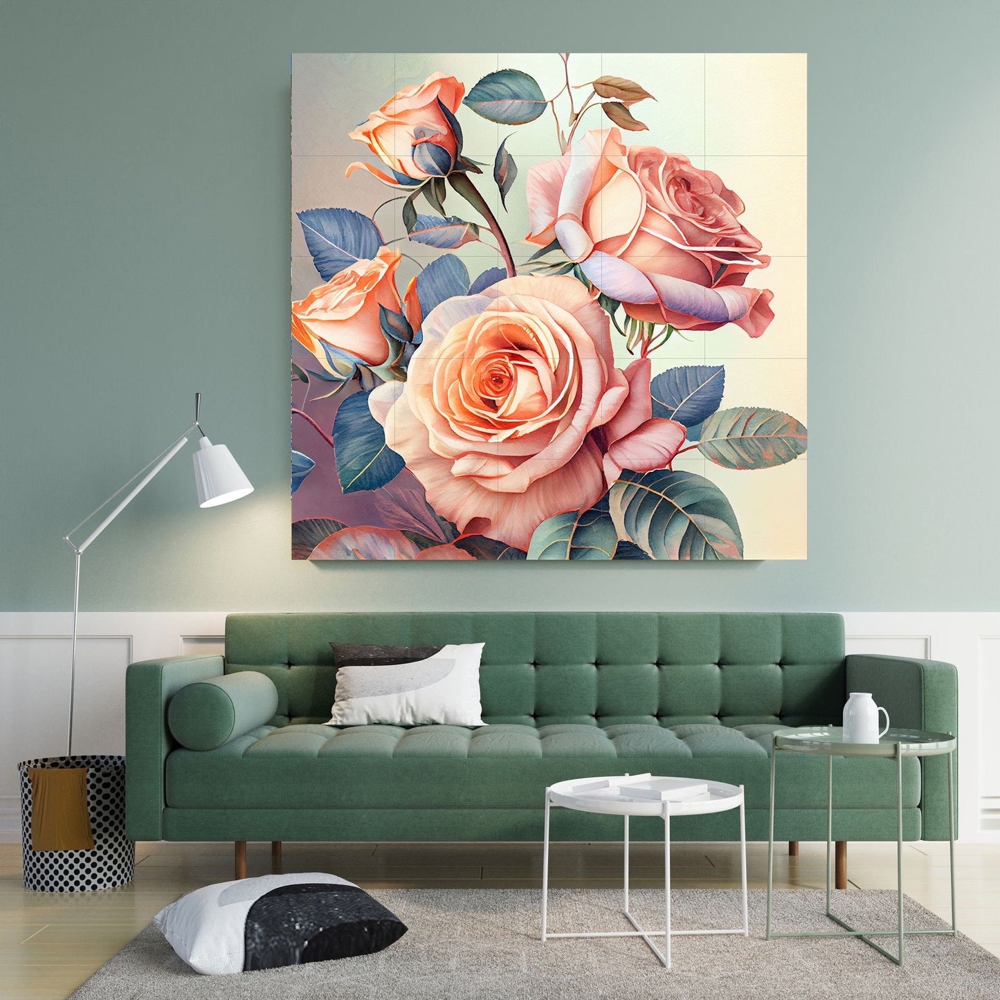Tile Mural/Mosaic Ceramic Panel of Roses - Flower Wall Art-Vintage Botanical Print -Rose Print -Rose Home Decor -Flower Mural -Flower Mosaic