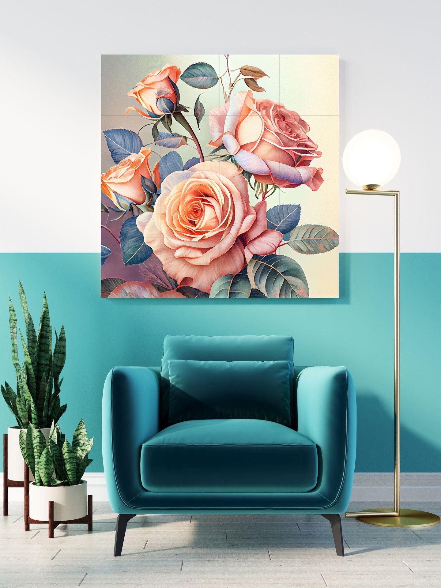 Tile Mural/Mosaic Ceramic Panel of Roses - Flower Wall Art-Vintage Botanical Print -Rose Print -Rose Home Decor -Flower Mural -Flower Mosaic